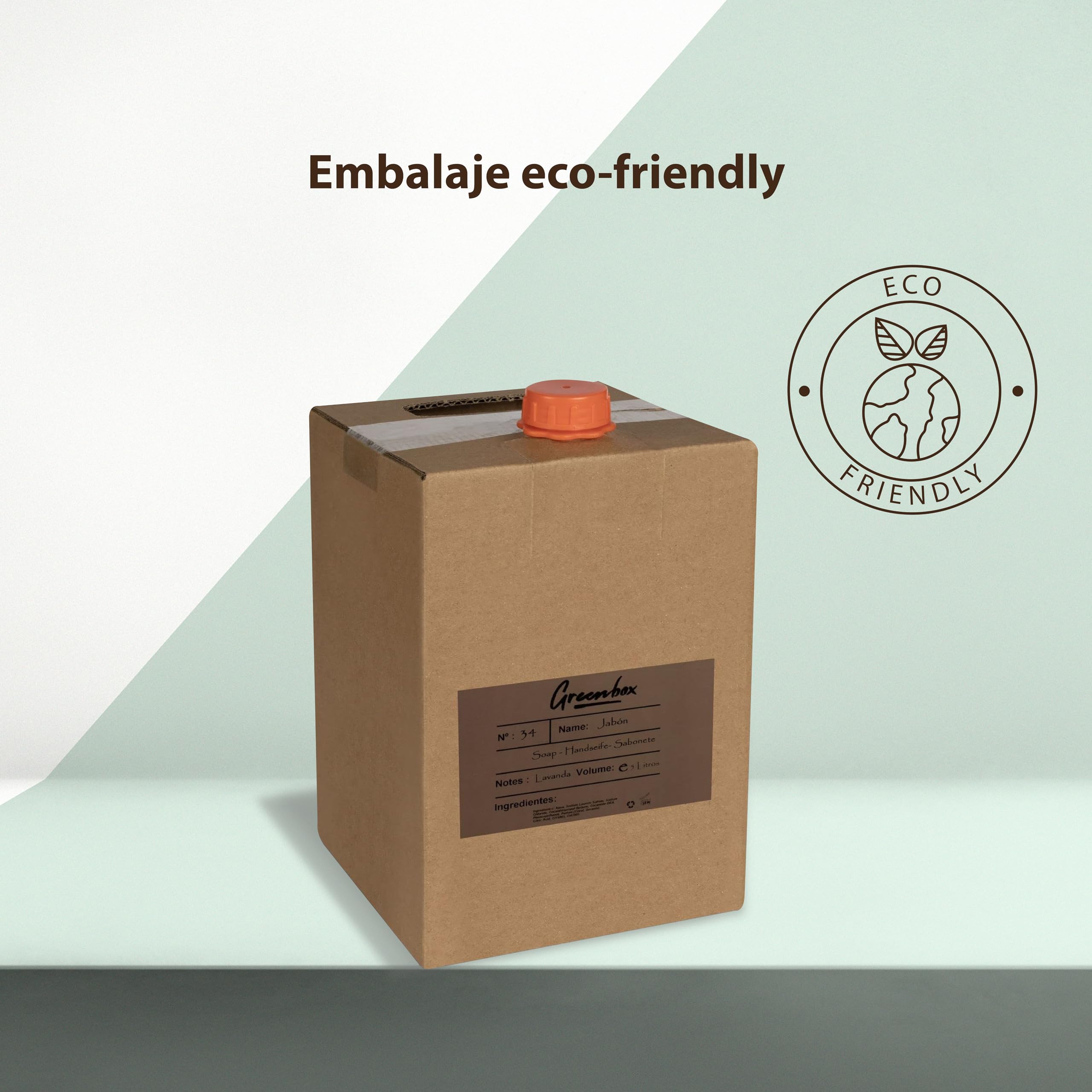 Ricarica sapone mani in "bag in box" BIO - sapone mani idratante 5L. Imballaggio ecologico e maniglia per il trasporto. Risparmia denaro e aiuta l'ambiente.