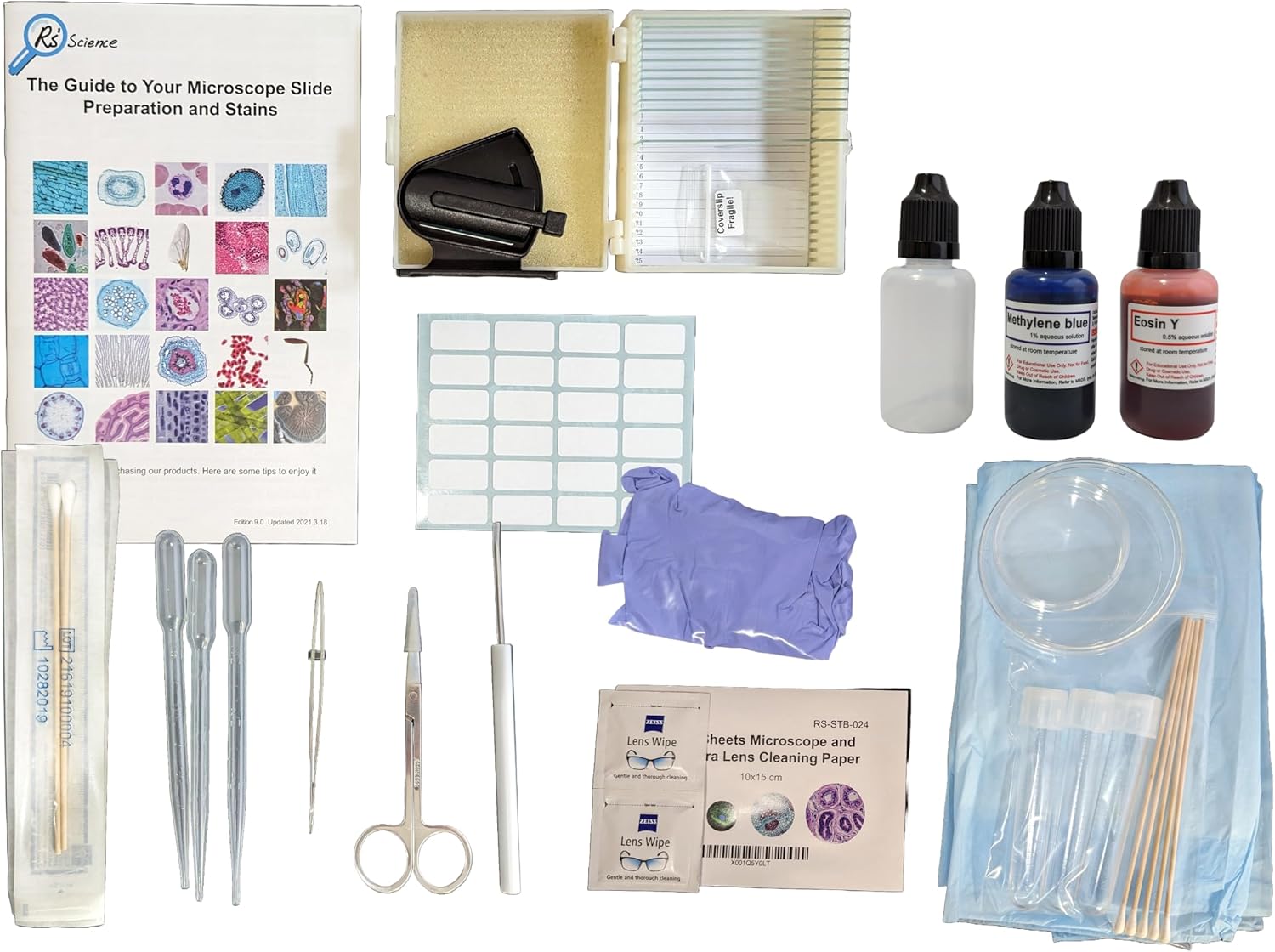 Microscope Slide Accessory Kit - Standard Set, Including Methylene Blue & Eosin Y Stains - Image 2