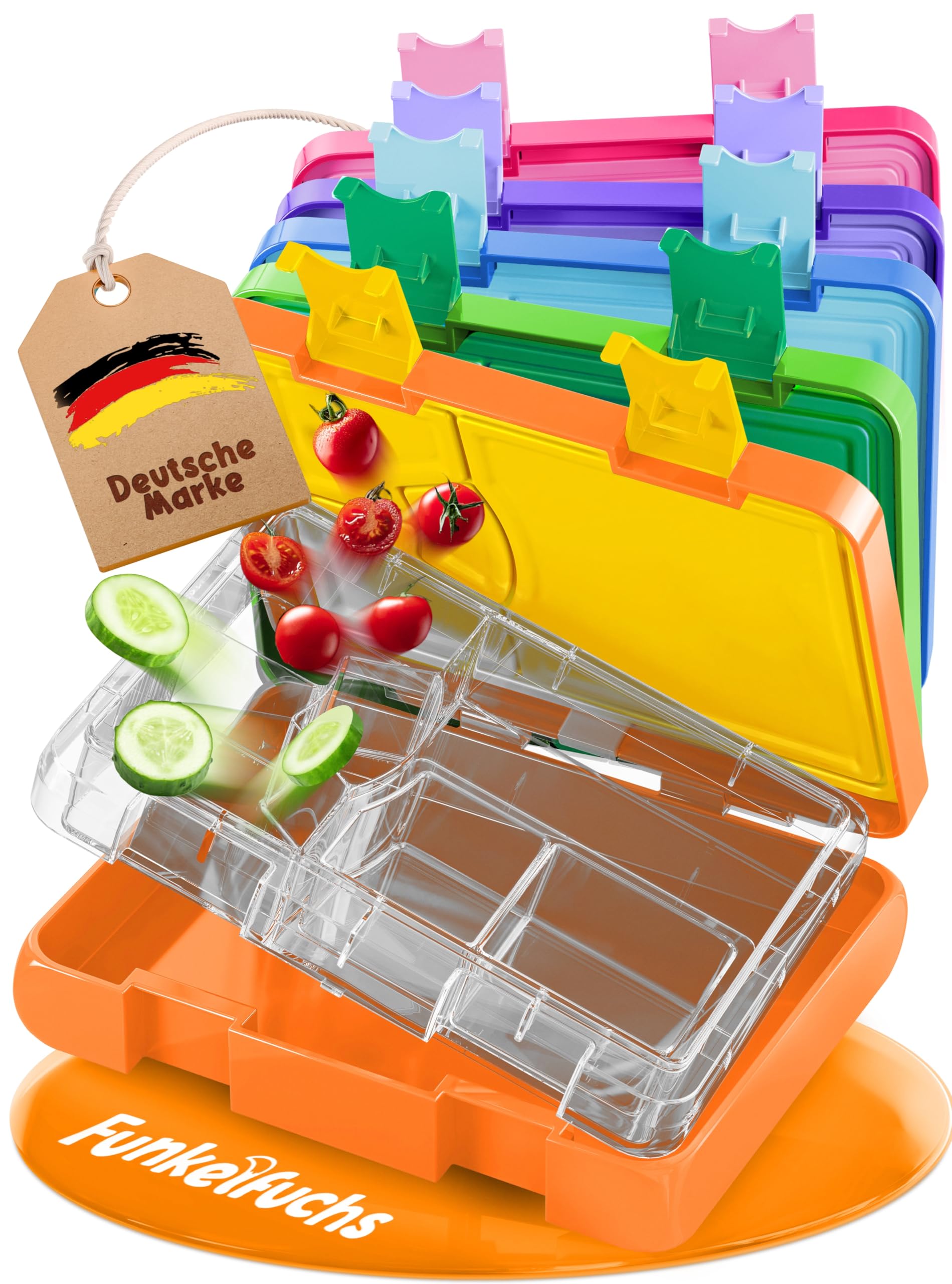 Boîte à goûter compartimentée Funkelfuchs® orange anti-mélange pour enfant