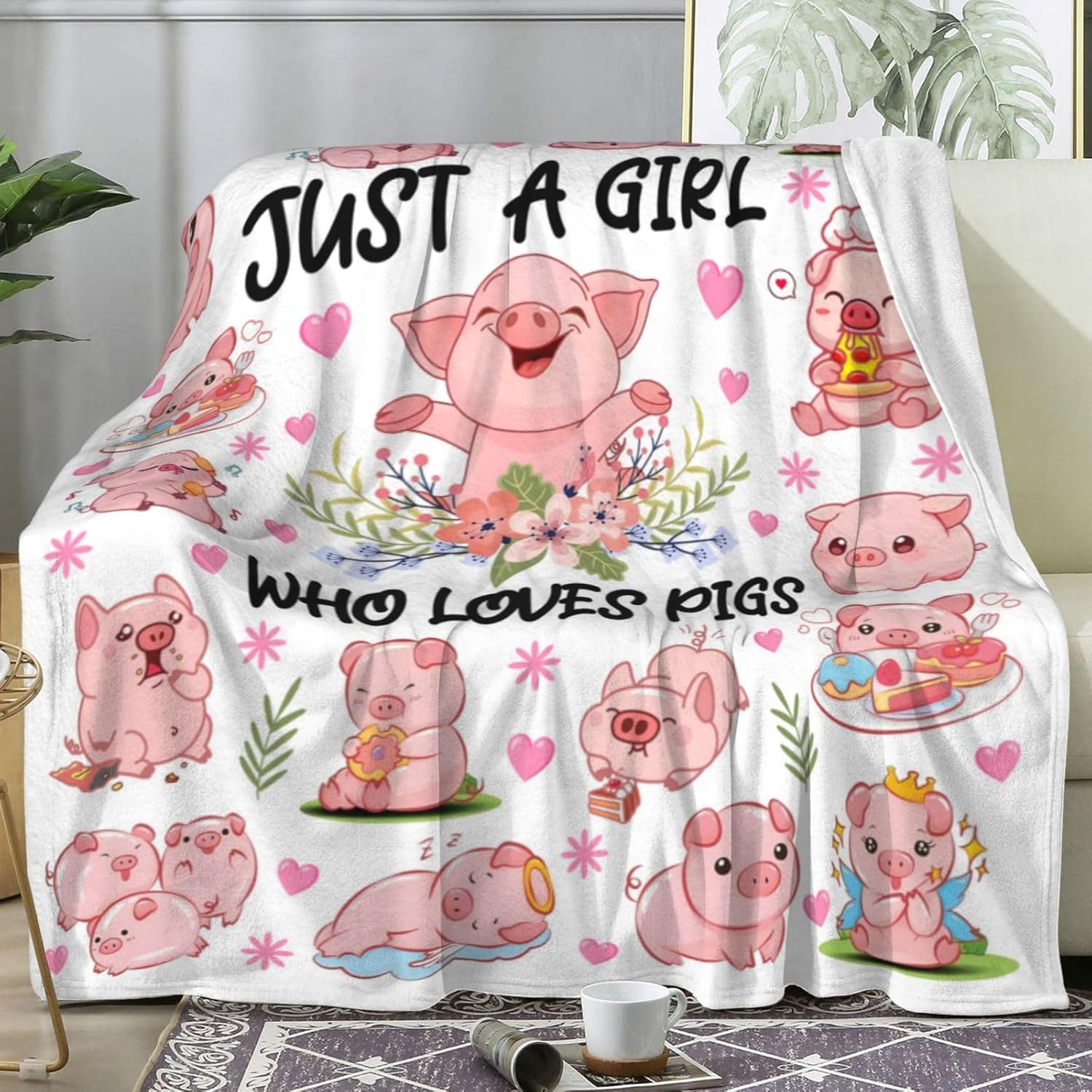 Cute Pig Blanket Gift for Pig Lovers,Piggy Stuff Animal Throw Blankets Pink Pigs Themed Gifts for Girls Women Adults 50"X40" - Image 2