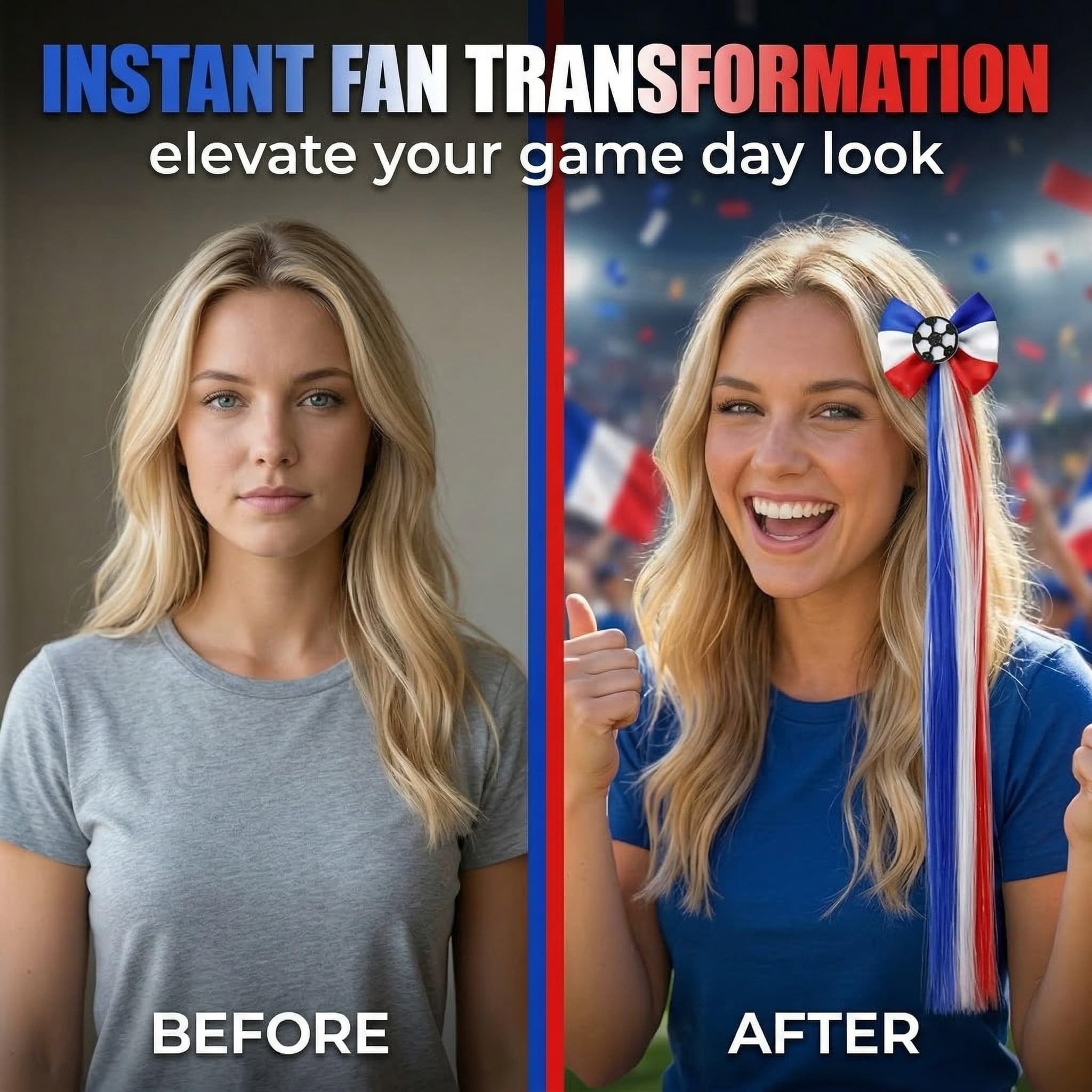 Accessoire Cheveux Fille Bleu Blanc Rouge Foot, Décoration Photo Supporters Football