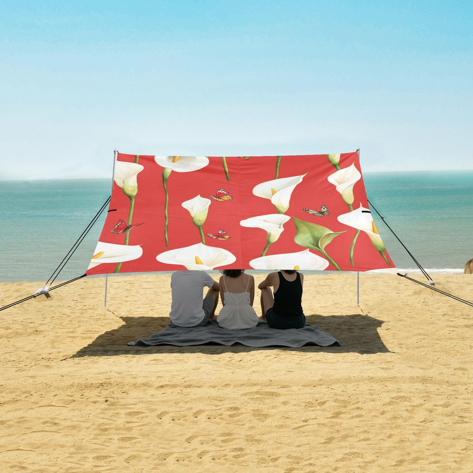 Cabaña de playa plegable con diseño de lirio de cala de dibujos animados, UPF50+, fácil instalación, con sacos de arena, pala de arena, postes para camping, picnics, patio trasero y pesca