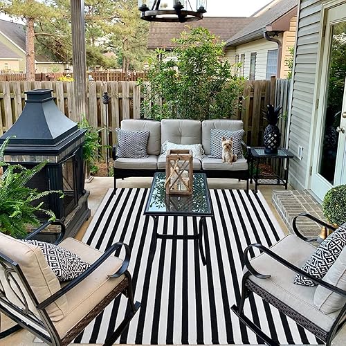 Miniatura 57 de CAINANEL Alfombra de exterior a rayas blancas y negras de 27.5 x 43 pulgadas, tapete de algodón tejido a mano para interiores y exteriores