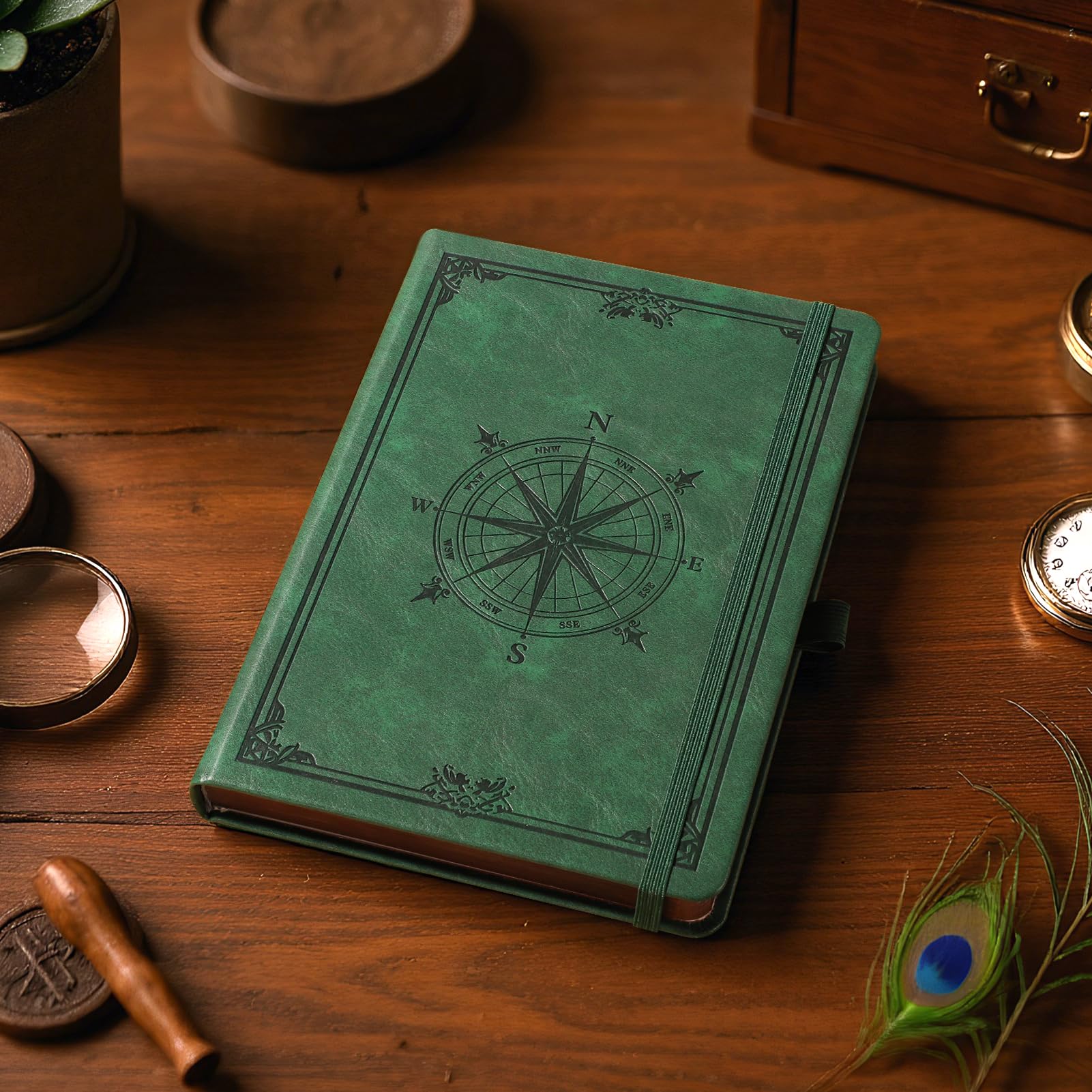 AHGXG A5 Notebook Journal Dotted, Hardcover Note Book Leather Journals for Women, 320 Numbered Pages for Writing, 100gsm Lined Paper, for Men Work Office School,Dark Green