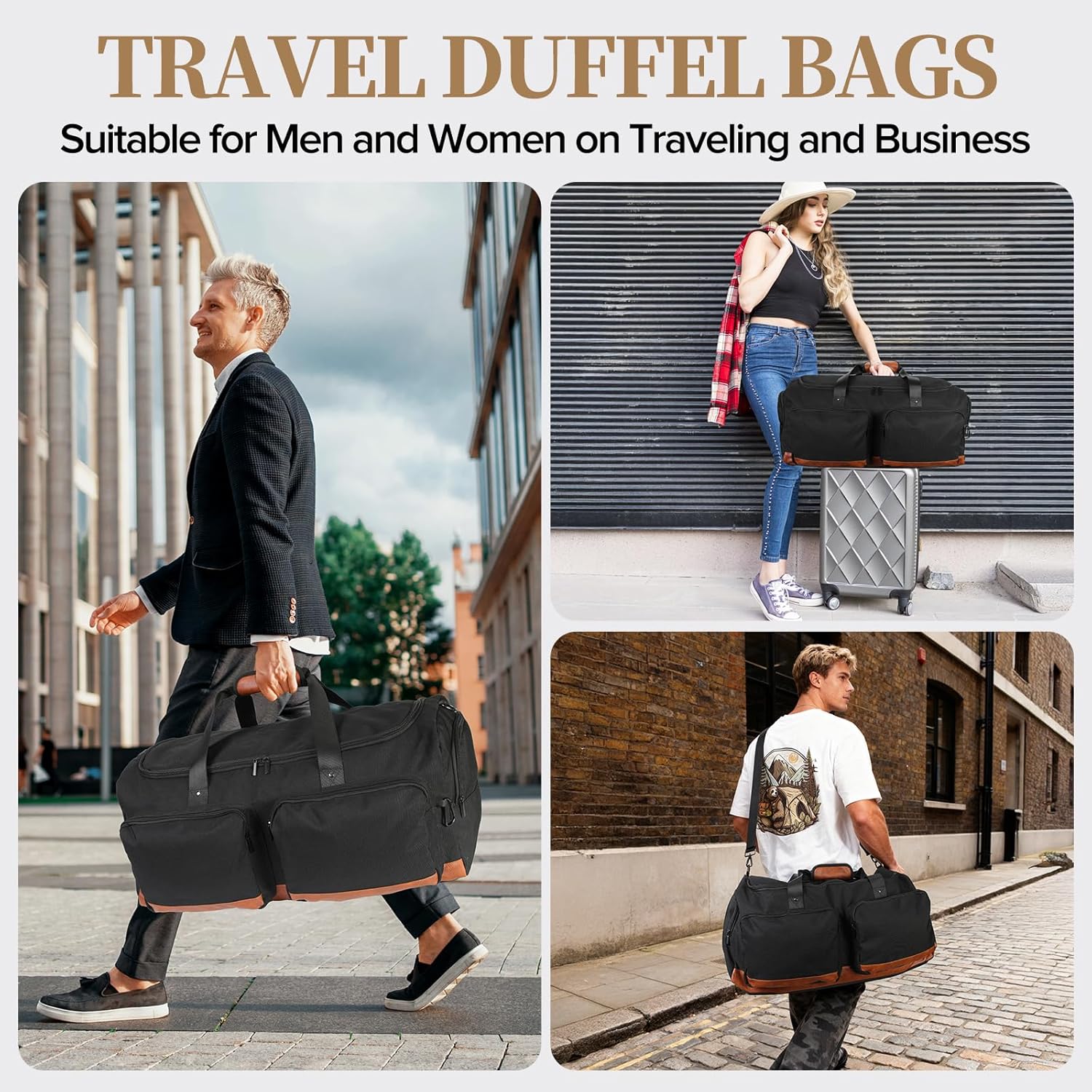 Duffle Bag for Travel, 55L Travel Duffel Bags, Weekender Overnight Carry on Travel Bag for Men & Women on Traveling, Camping, Sporting, Business (Black, 55L) - Image 7