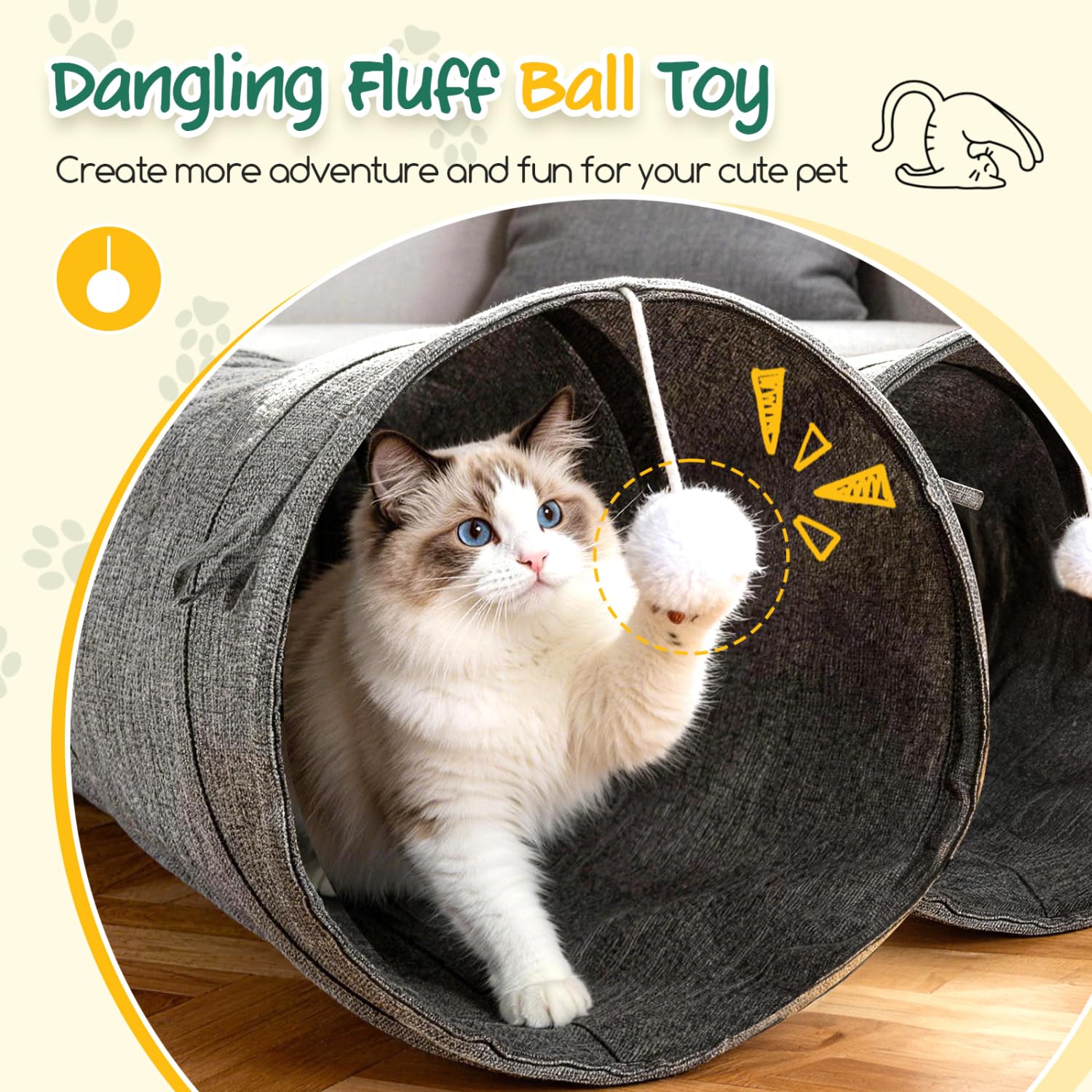 Nobleza Túnel para Gatos – Túnel de Juego Plegable de Tela Oxford Resistente, con Caña de Pescar y Agujeros de Espía para Diversión Interactiva en Interiores, Cactus