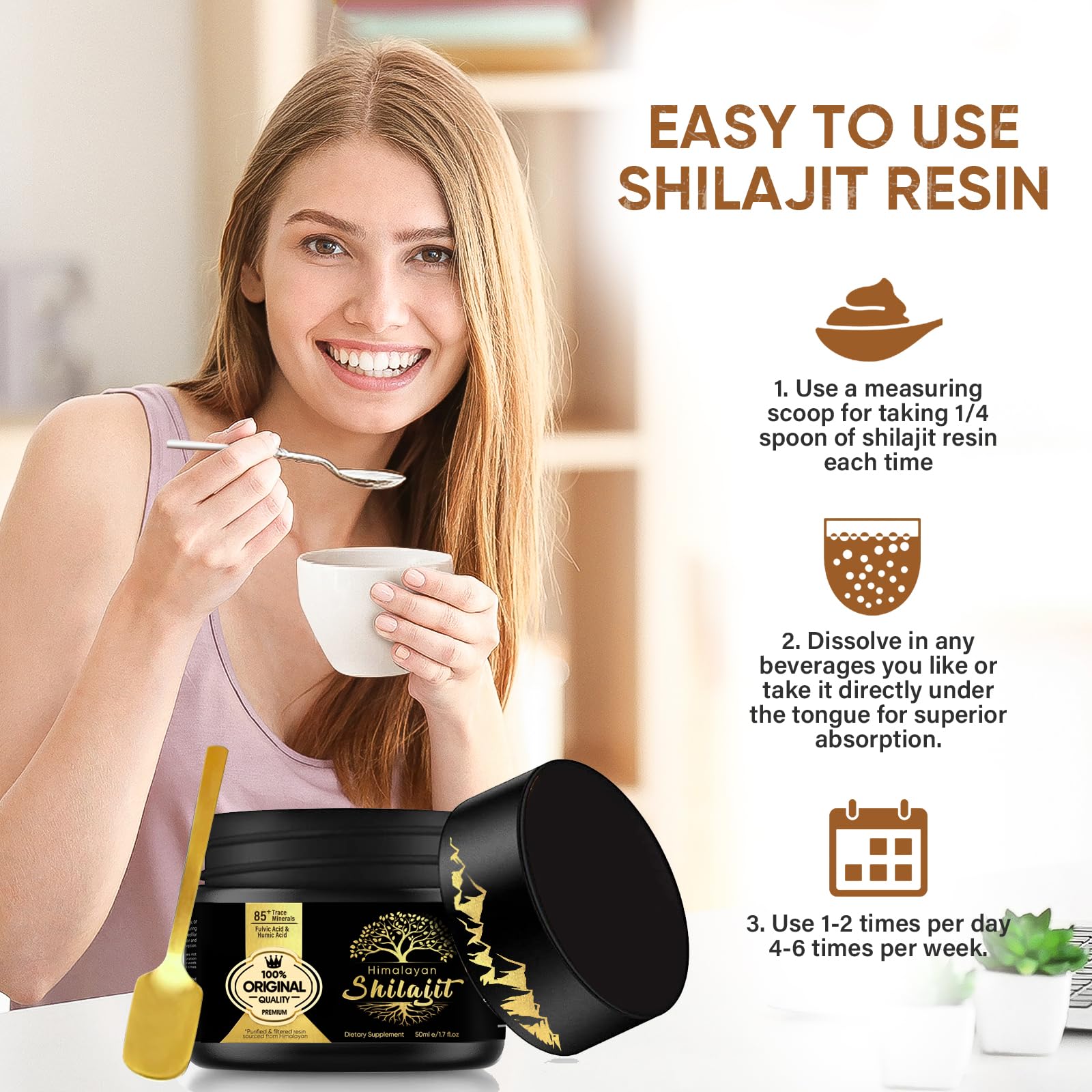 Shilajit Original, resina del Himalaya altamente eficaz, shilajit natural, enriquecido con minerales, potenciador natural de la energía para hombres y mujeres (50 ml)
