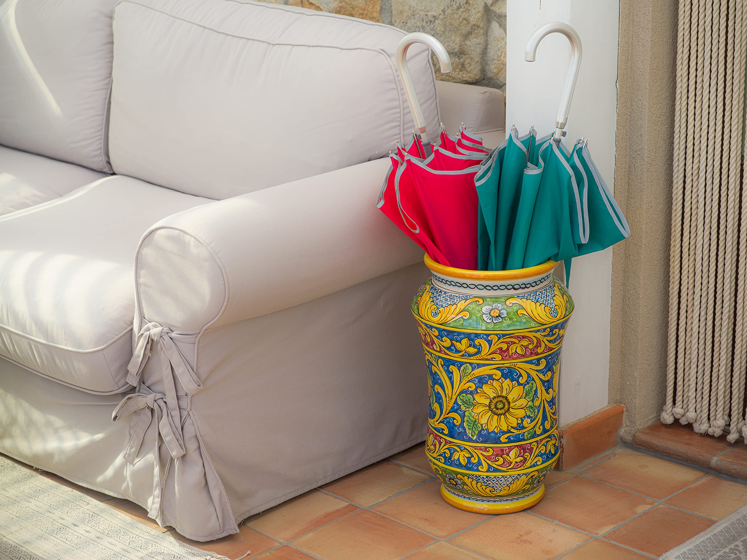 TERRECOTTE DEL SOLE - Portaombrelli siciliano originale decoro floreale H 50 cm, realizzato e decorato a mano.