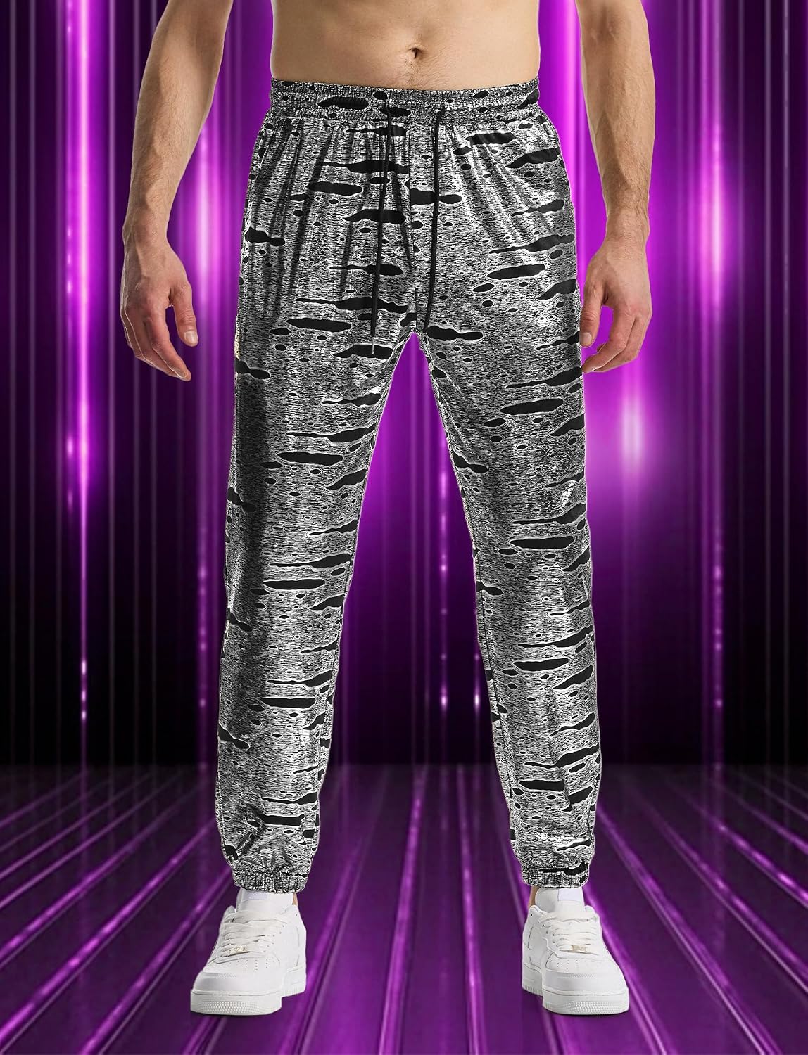 SEAUR Mens Sequin Pants Night Club Shiny Cotton Trousers 70s 80s 90s Disco Pants Dance Party Outfit