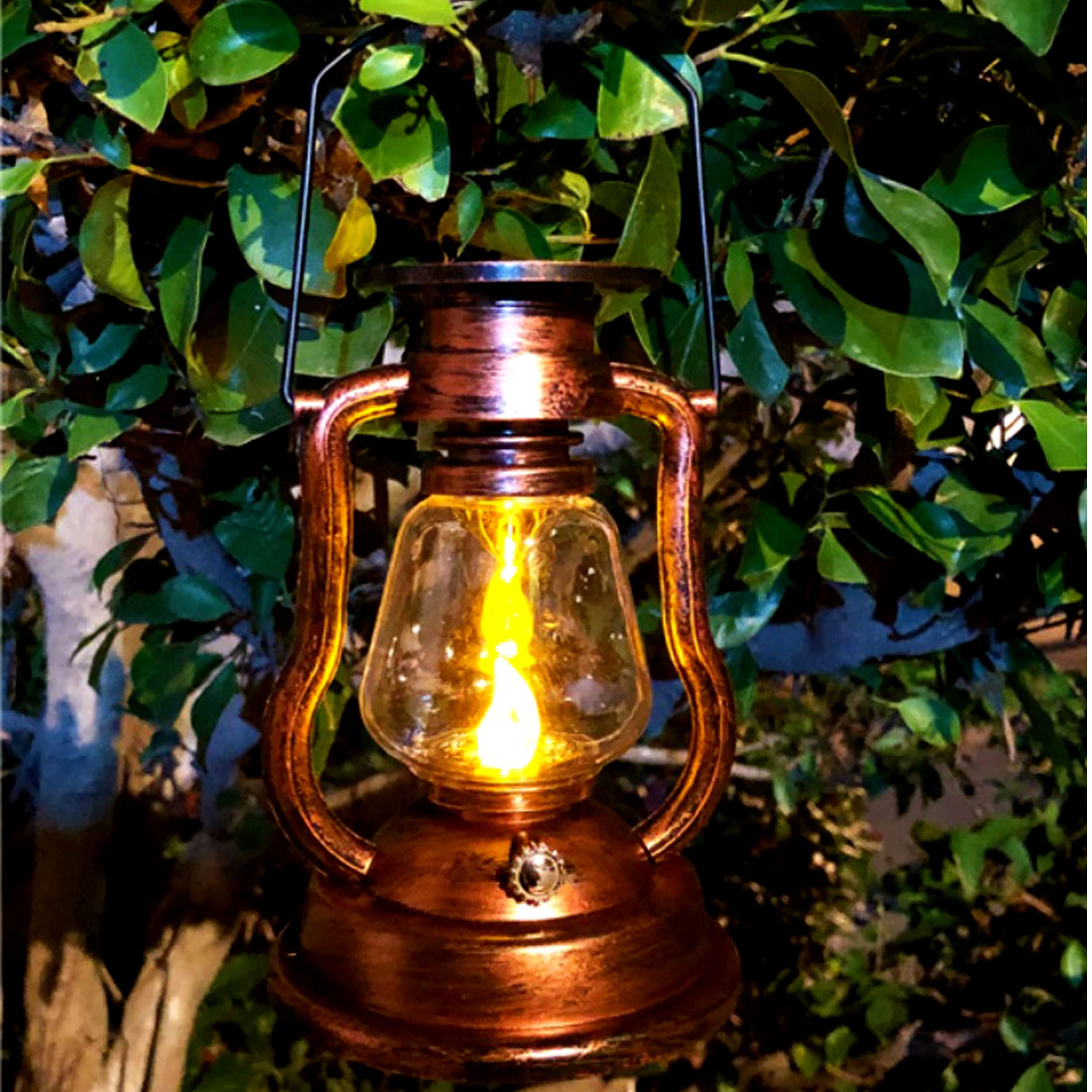 2 Lanterne Solari Vintage Con Fiamma LED - Luci Da Giardino A Energia Solare, Vetro Anticato - Foto 7