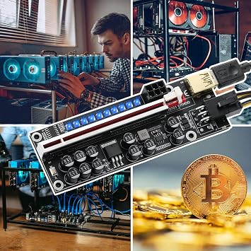 PCIE Riser 1X to 16X GPU Riser Card, with 0.6m USB 3.0 Cable - LED Light - 6PIN to SATA Cable - 11 Solid Capacitors, PCI Express Riser Extender Adapter for Bitcoin Ethereum Mining (V014-MAX)