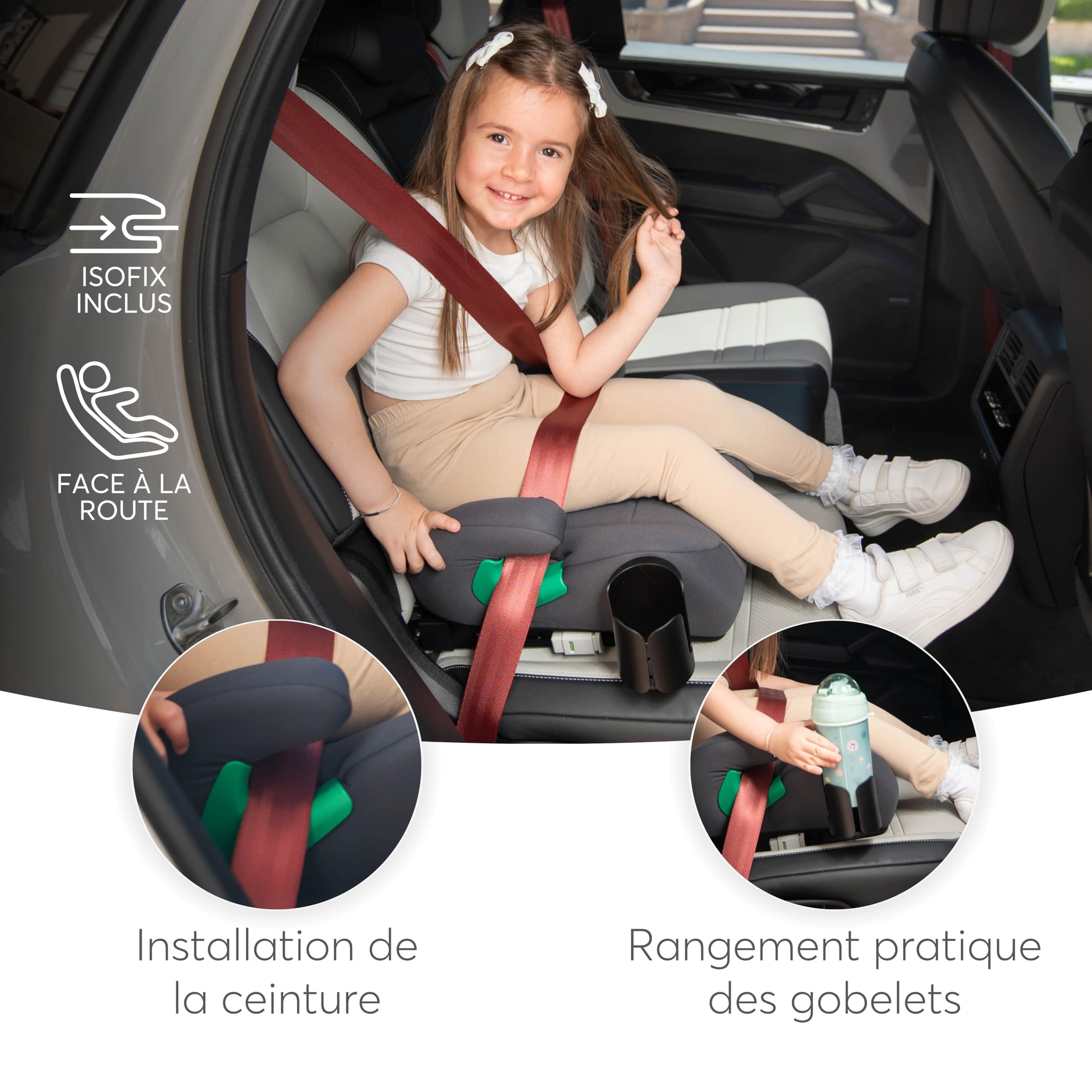 KikkaBoo Rehausseur Voiture Enfant ISOFIX i-POP, i-Size 125-150 cm, Groupe 3, 7-12 Ans, 22-36 kg, Siège Auto, Noir