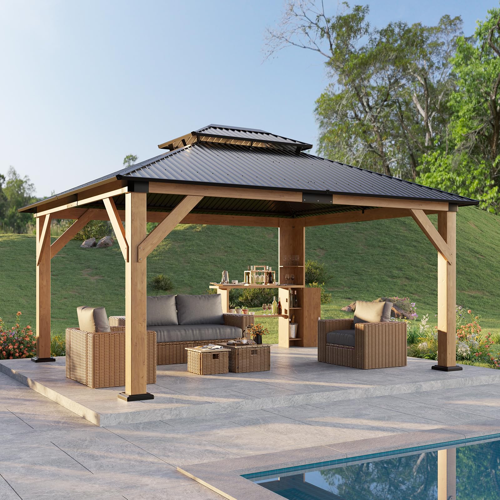 Amazon.com : LUXOAK 13x15 Wood Gazebo, Hardtop Outdoor Gazebo with