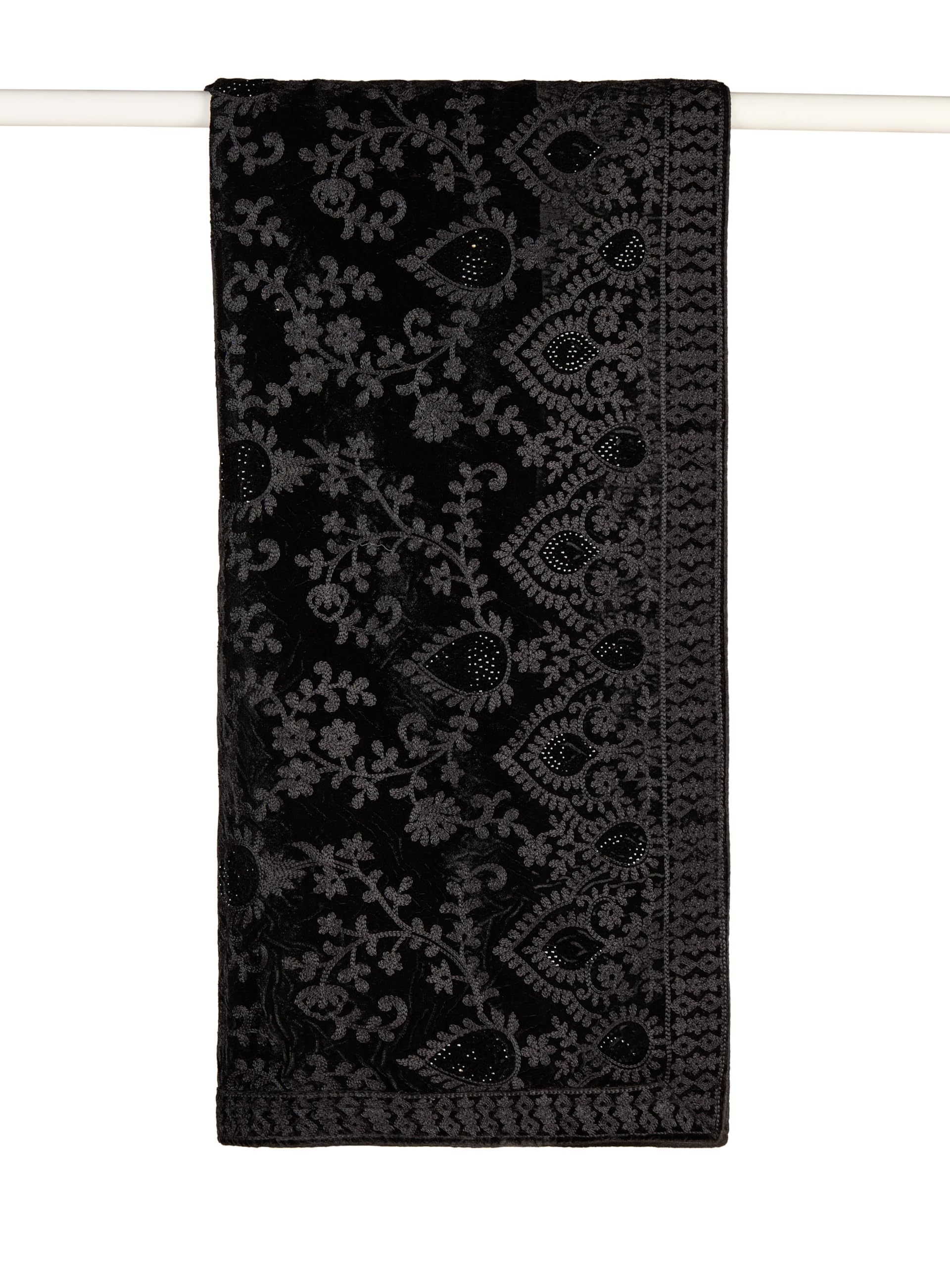vastramay Men Black Velvet Ethnic Motif Thread Embroidery & Stone Embellished Dupatta | Wedding, Diwali & Festive Outfit-picture-14