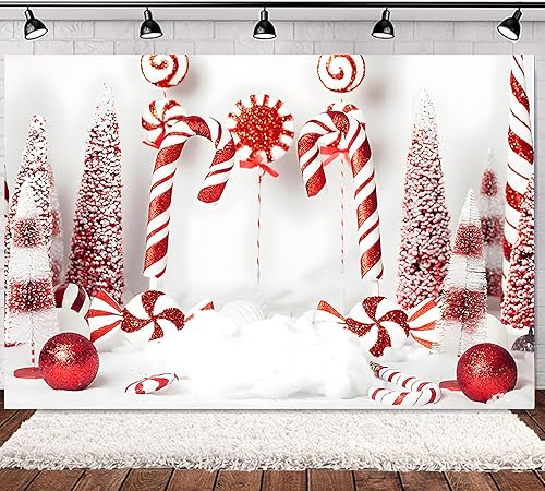 Telón de fondo de Navidad rojo de bastón de caramelo de Navidad, baby shower, pastel, aplastamiento, retrato, fotografía, pancarta, vinilo de 7 x 5