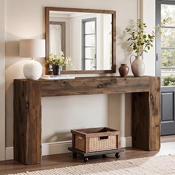 Tribesigns 63-Inch Solid Wood Console Sofa Table, Farmhouse Long Entryway Table Behind Couch for Living Room, Entrance, Hallway, Foyer, Easy Assembly Dark Brown