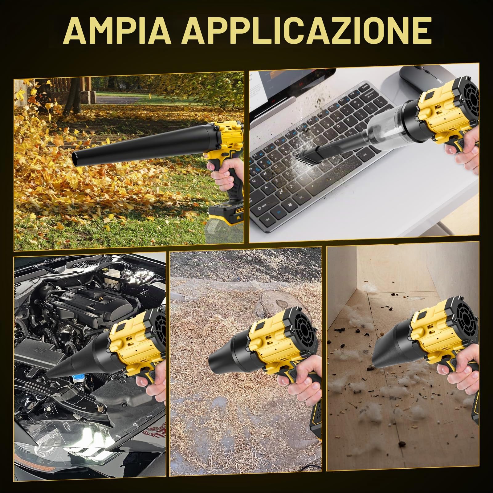 Ventilatore senza fili e aspirapolvere portatile 2 in 1 compatibile con batteria Dewalt 20V (senza batteria), aspirapolvere ad aria compressa senza spazzole da 150W, aspirapolvere portatile con 5