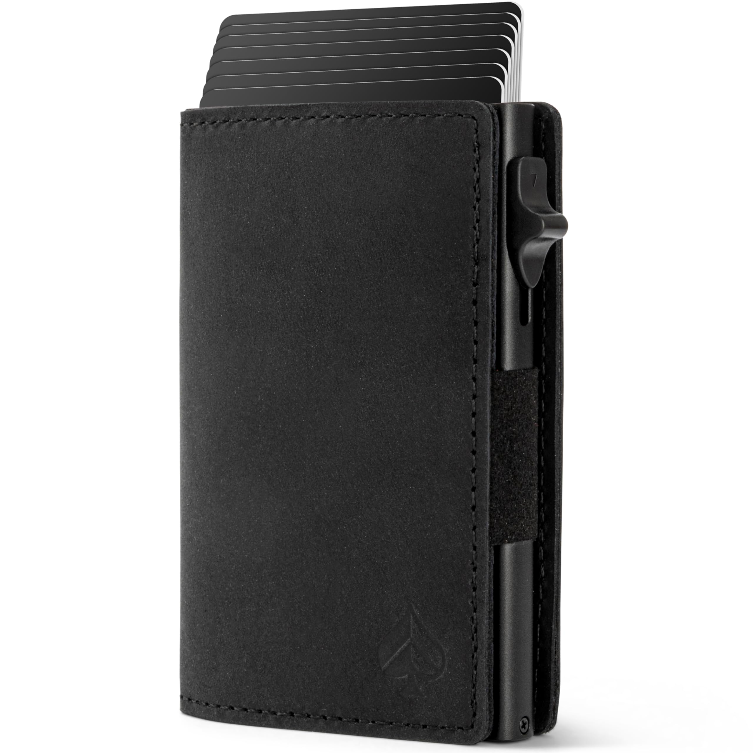 CARD Nine! Magnet Kartenetui S - Premium Slim Wallet - Geldbörse mit RFID-Schutz - Portemonnaie für Herren - Geldbeutel mit Magnetverschluss (Crazy-Horse-Leder Schwarz, Münzfach)