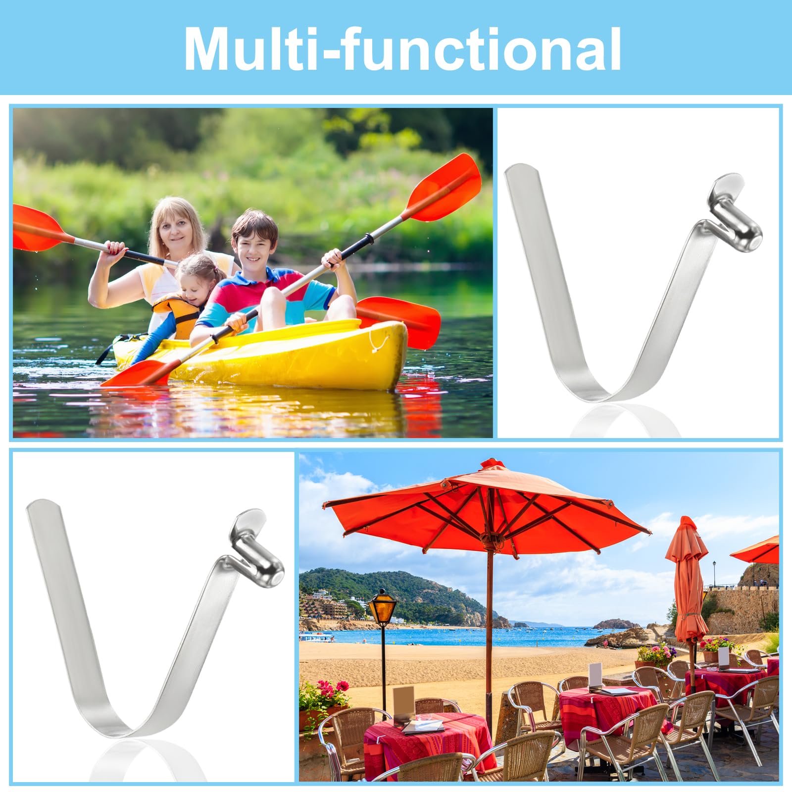 PATIKIL 10x6mm Fermi per Pagaie da Kayak, Pz6 Clip per Asta Tenda in Acciaio a Forma di V con Pulsante a Molla per Bloccato Tubi Asta per Campeggio Tendalino