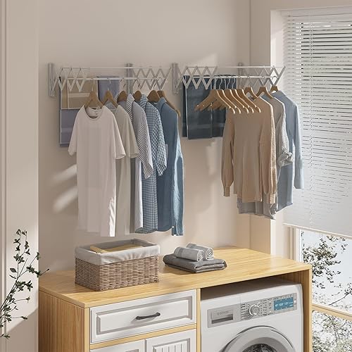 Miniatura 5 de X-cosrack Wall Mounted Clothes Drying Rack, 31.9" Wide Large Rustproof Retractable Laundry Drying Rack, 8 Bar Space-Saving Aluminium Alloys Clothing