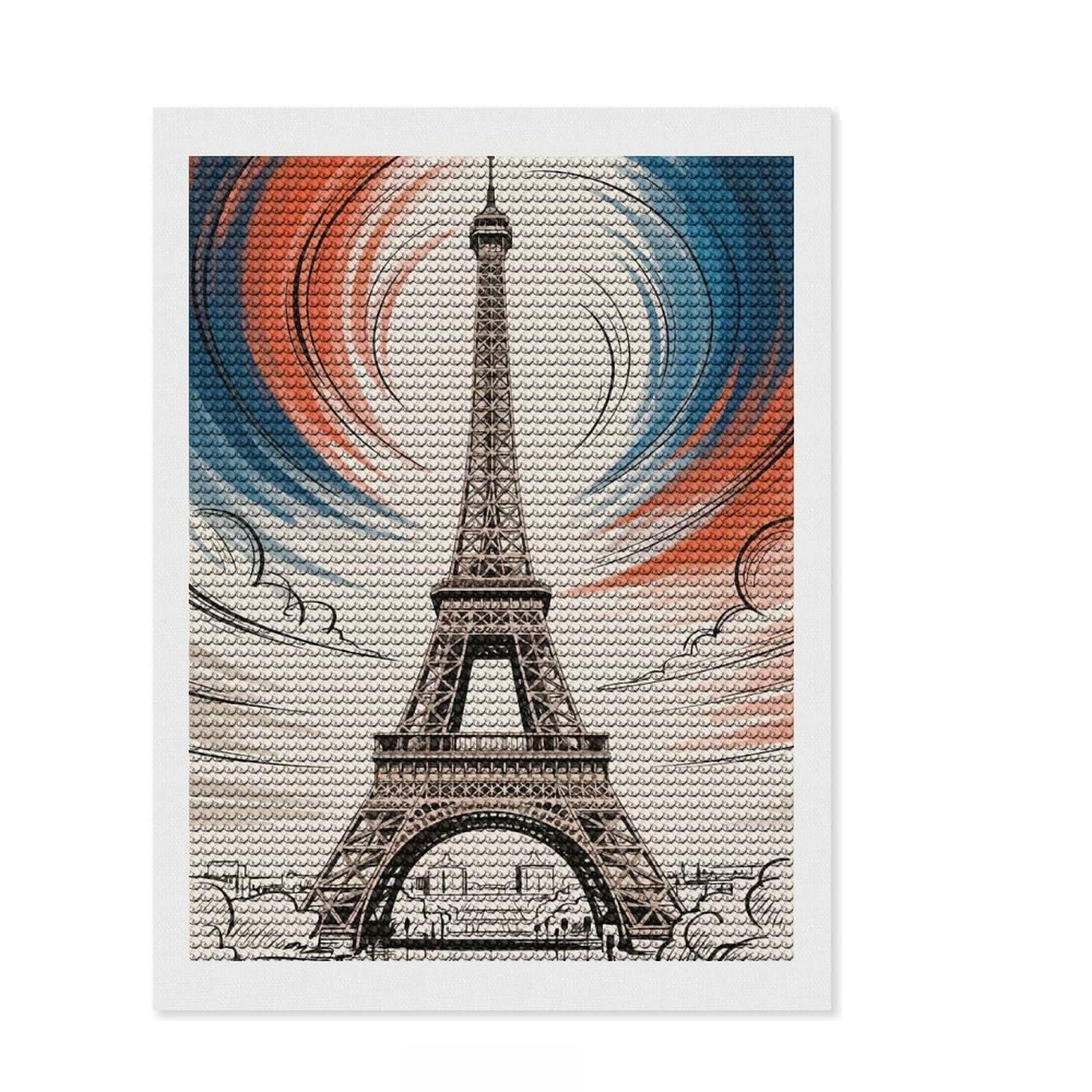 Junmoney Eiffel Tower Art with French Colors Diamond Painting Set 12"x16", for Craft Lovers, Farmhouse Decor, Pleasing Wall Art Project, Christmas Gift
