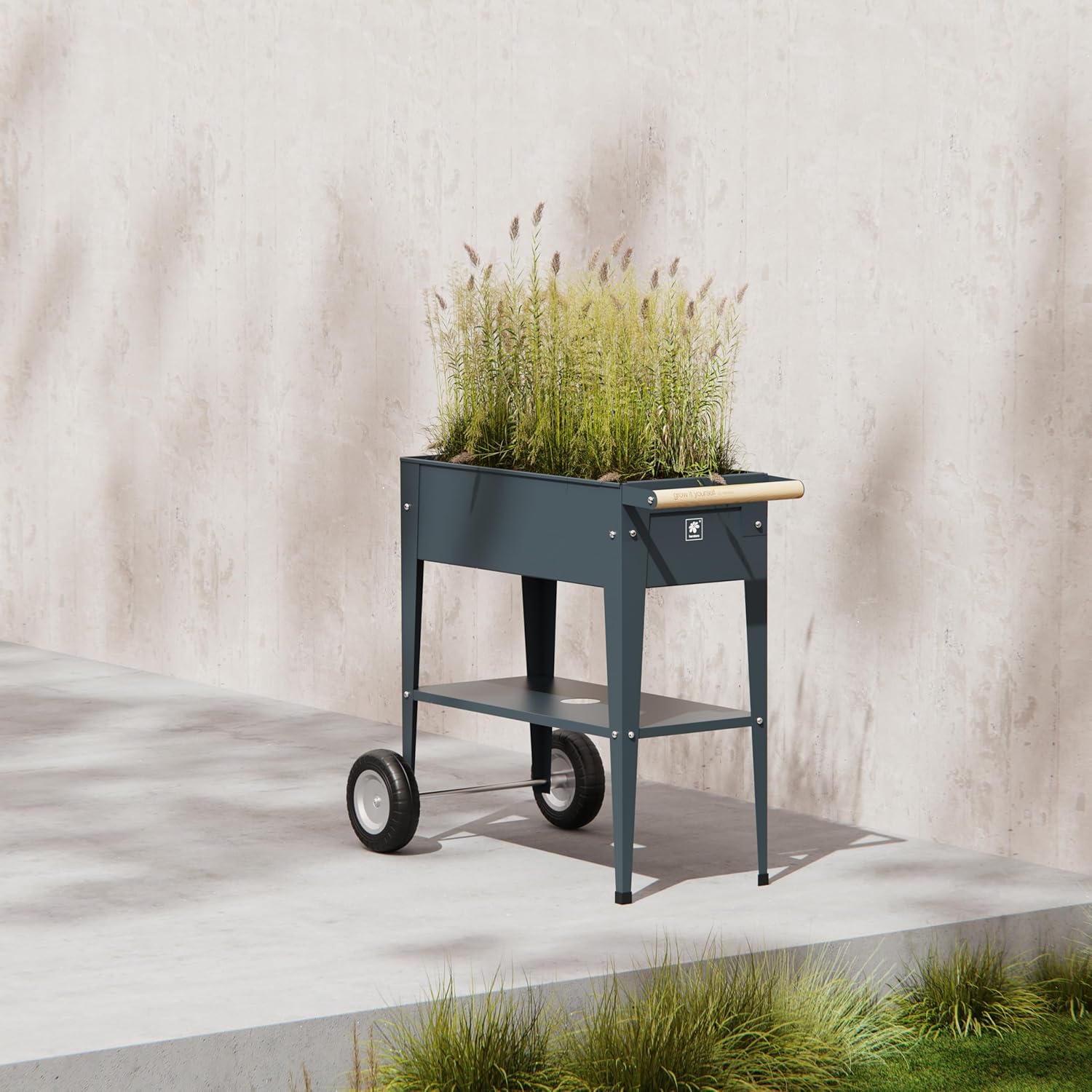 Herstera Raised Garden Bed with Wheels, Galvanized Steel Rectangular Elevated Planter Trolley with Cart Wheel & Drainage Hole, Ideal for Gardens, Indoor or Outdoor Patio/Porch, Anthracite