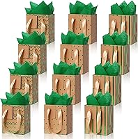 Vista 13 de Tenare 12 bolsas de regalo pequeñas, mini bolsa de papel metálica a granel con asa de papel de seda para envolver regalos, día de San Patricio