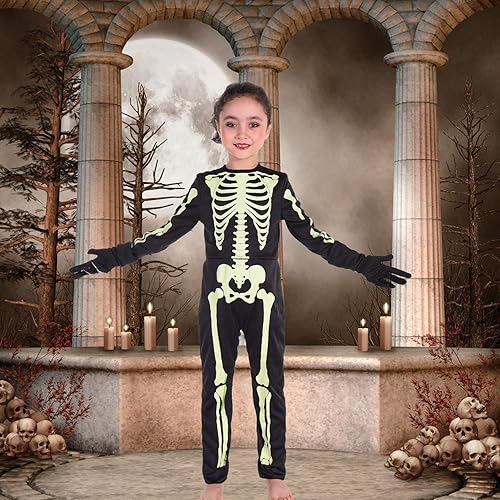 Miniatura 8 de Disfraz de esqueleto con brillo en la oscuridad para niños, niños pequeños, vestido de fiesta de Halloween para niñas y niños