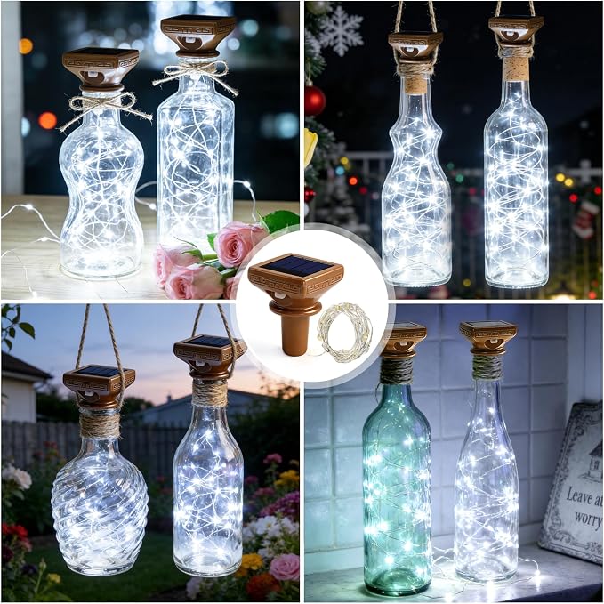 8 Luces solares para botellas con 20 LEDs, color blanco frío miniatura 6