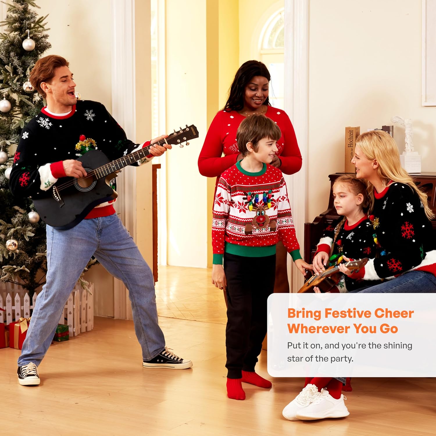 Giggling Getup Ugly Christmas Sweater for Women, LED Light Up Christmas Reindeer Ugly Sweater, Holiday Pullover for Women Red - Image 5