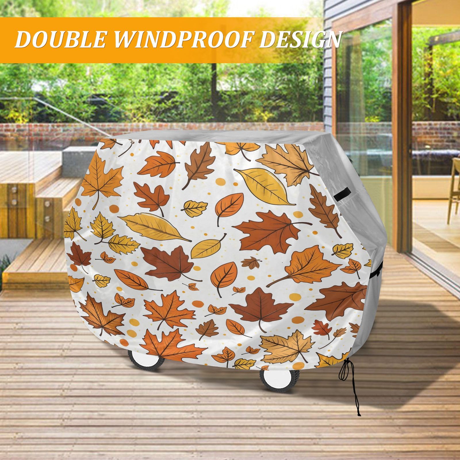 Copertura per barbecue di alta qualità, impermeabile, resistente allo sbiadimento, resistente, adatta per griglie fino a 25 cm di larghezza, motivo foglia d'acero