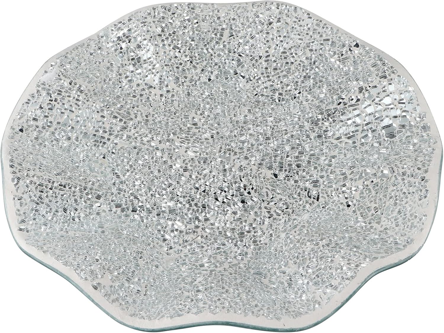 MDLUU Mosaic Centerpiece Tray, 11.6" Decorative Glass Plate, Home Decor Glass Bowl for Dining Room Table, Coffee Table, Gift (Silver)