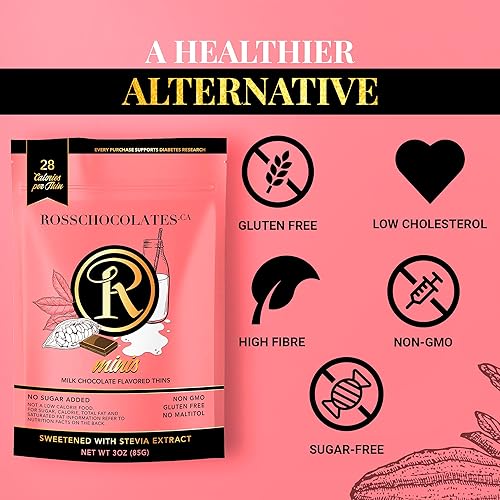 Miniatura 9 de Ross Chocolates  Minis de chocolate gourmet  Endulzado con stevia  Sin azúcar  Bajo glucémico  Keto Friendly  Bueno para diabéticos  Sin OGM  3