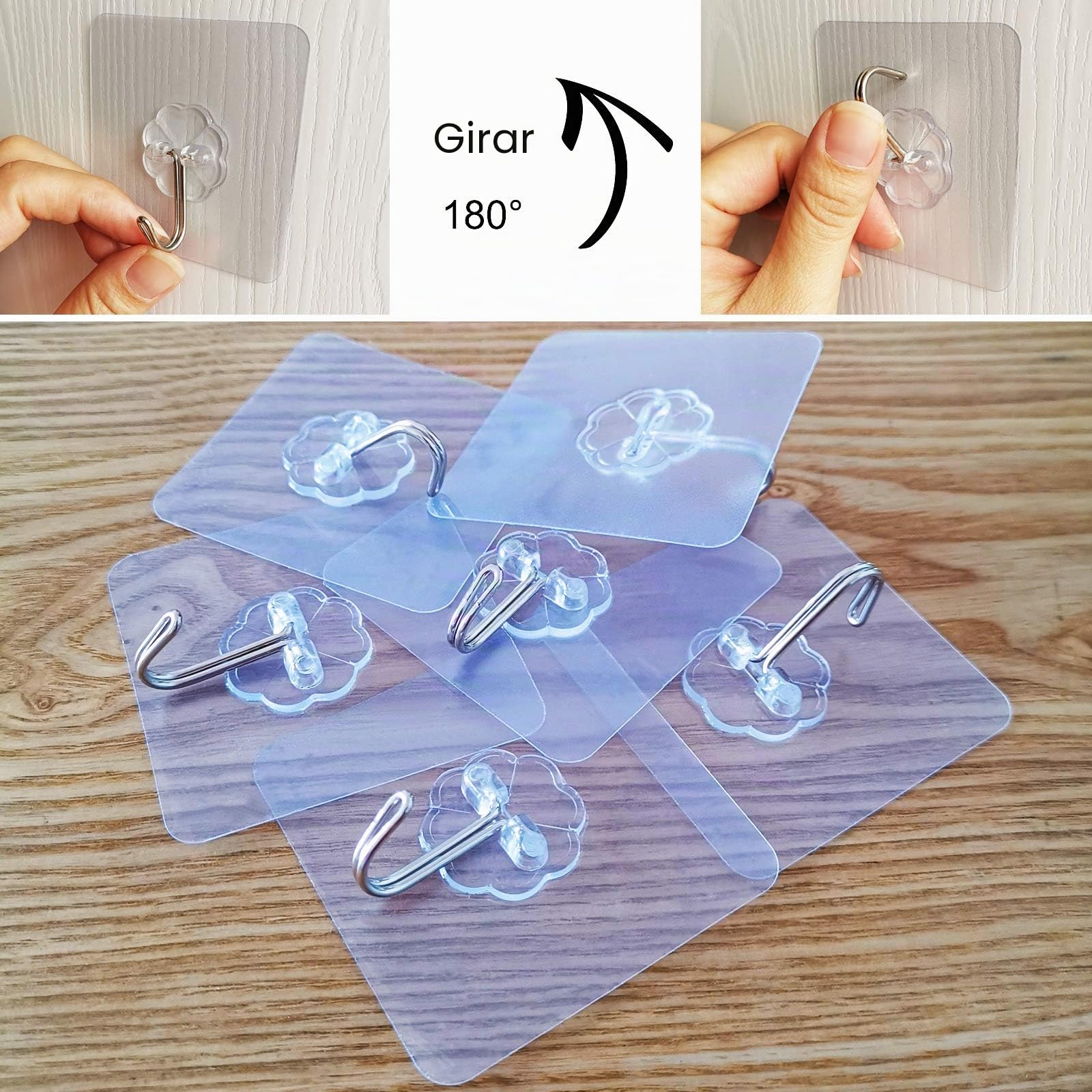 Ganchos Adhesivos Transparentes 70mm Impermeables Sin Clavo para Pared - 6 Piezas