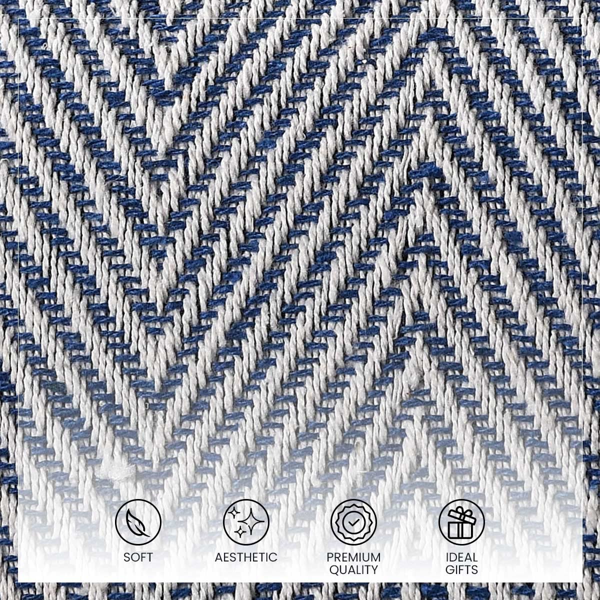 SASHAA WORLD Soft Herringbone Throw Blanket | Used Both Indoor and Outdoor |Blanket for Living Room, Sofa, Bed & Chair | Navy Throw Blanket| Pack of 1, 180 x130 cm 3