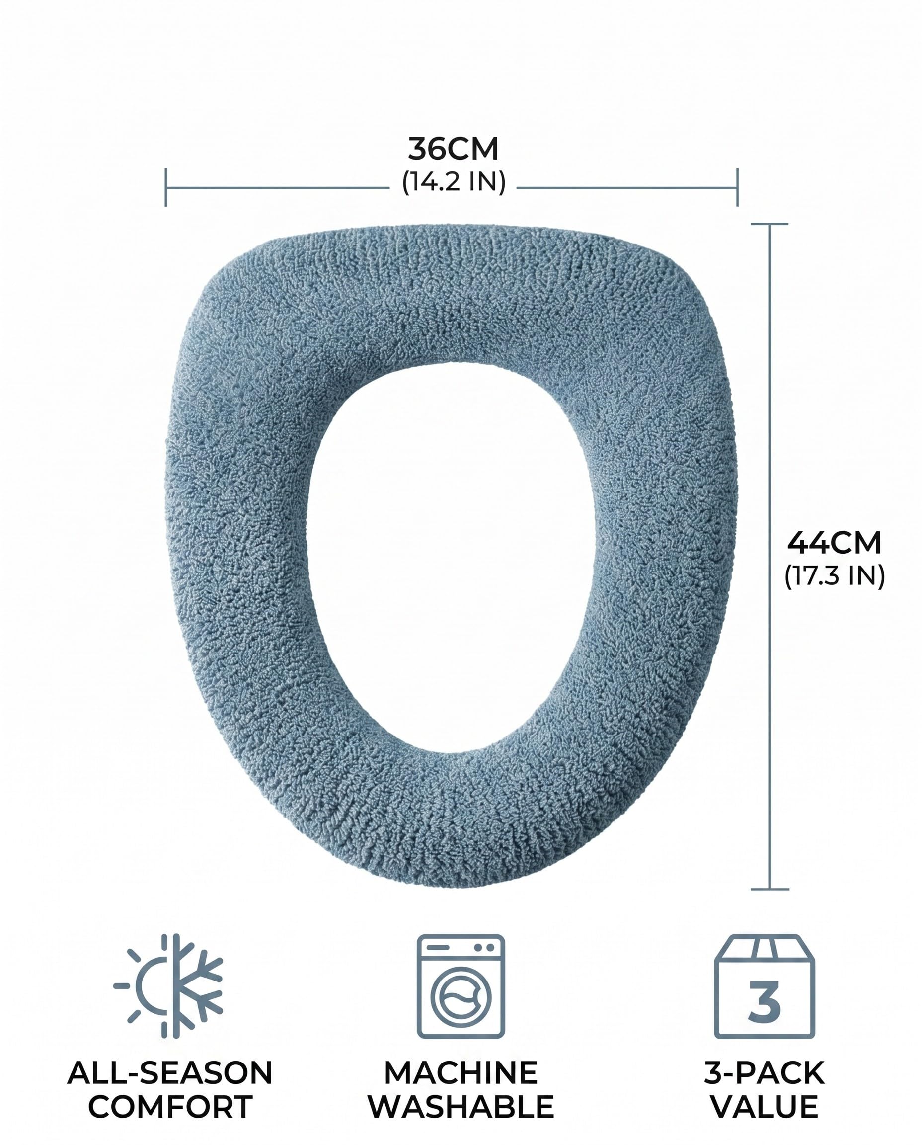 3er-Pack Toilettensitzbezüge aus Polyester, weiche, dickere, wärmere, dehnbare, waschbare Stoffbezüge, einfache Installation, für Badezimmer