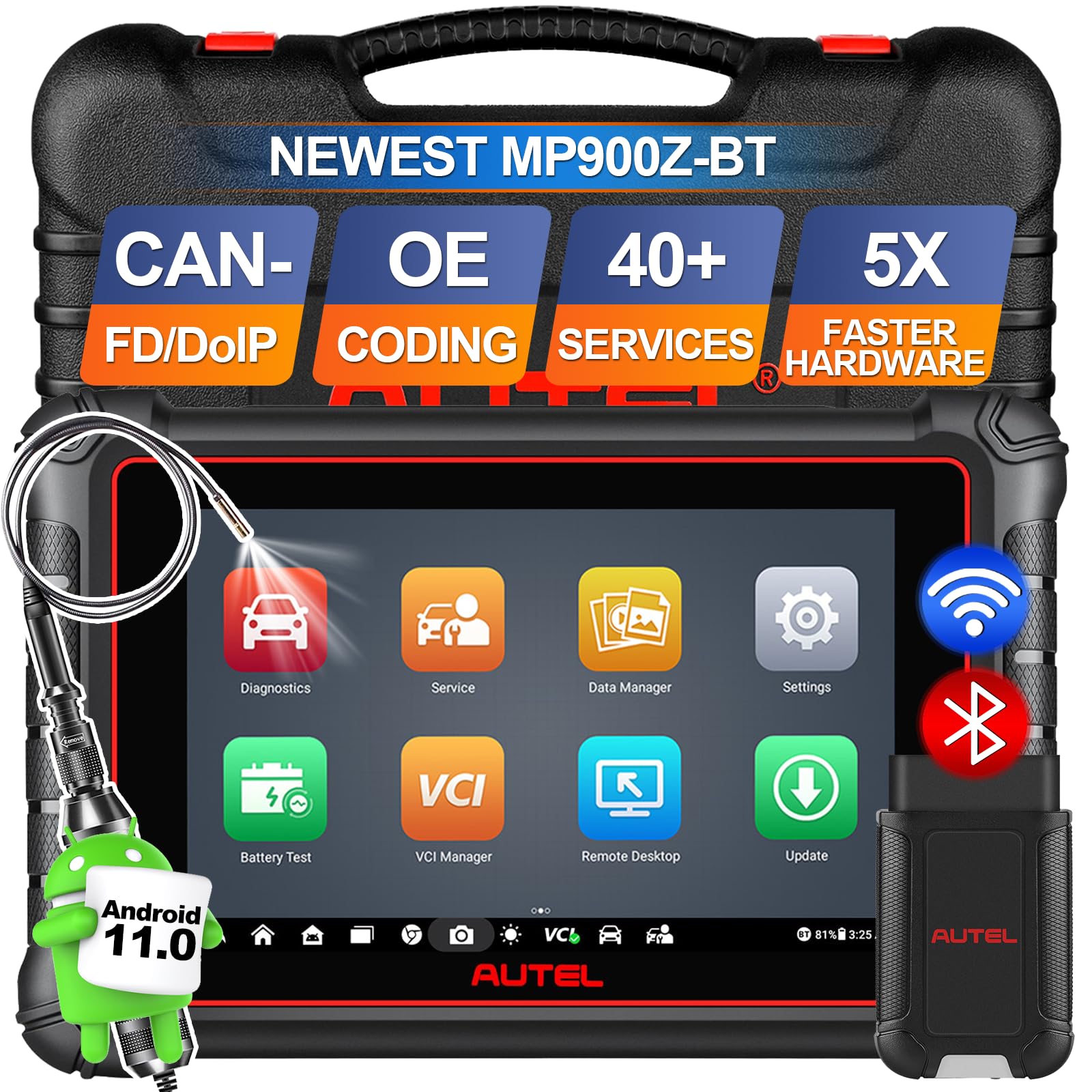Autel Scanner MaxiPro MP900Z-BT with 60$ MV108S, New Upgraded of MP808S/MS906BT, Android 11 ECU Coding Scan Tool, Bi-Directional Scanner with 40+ Services, Full System OBD2 Scanner Support CAN FD/DoIP