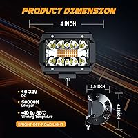Vista 3 de ASLONG 2 módulos LED blanco/amarillo ámbar de 4 pulgadas, kit de luz antiniebla, lámpara combinada de triple fila, arnés de cableado con interruptor