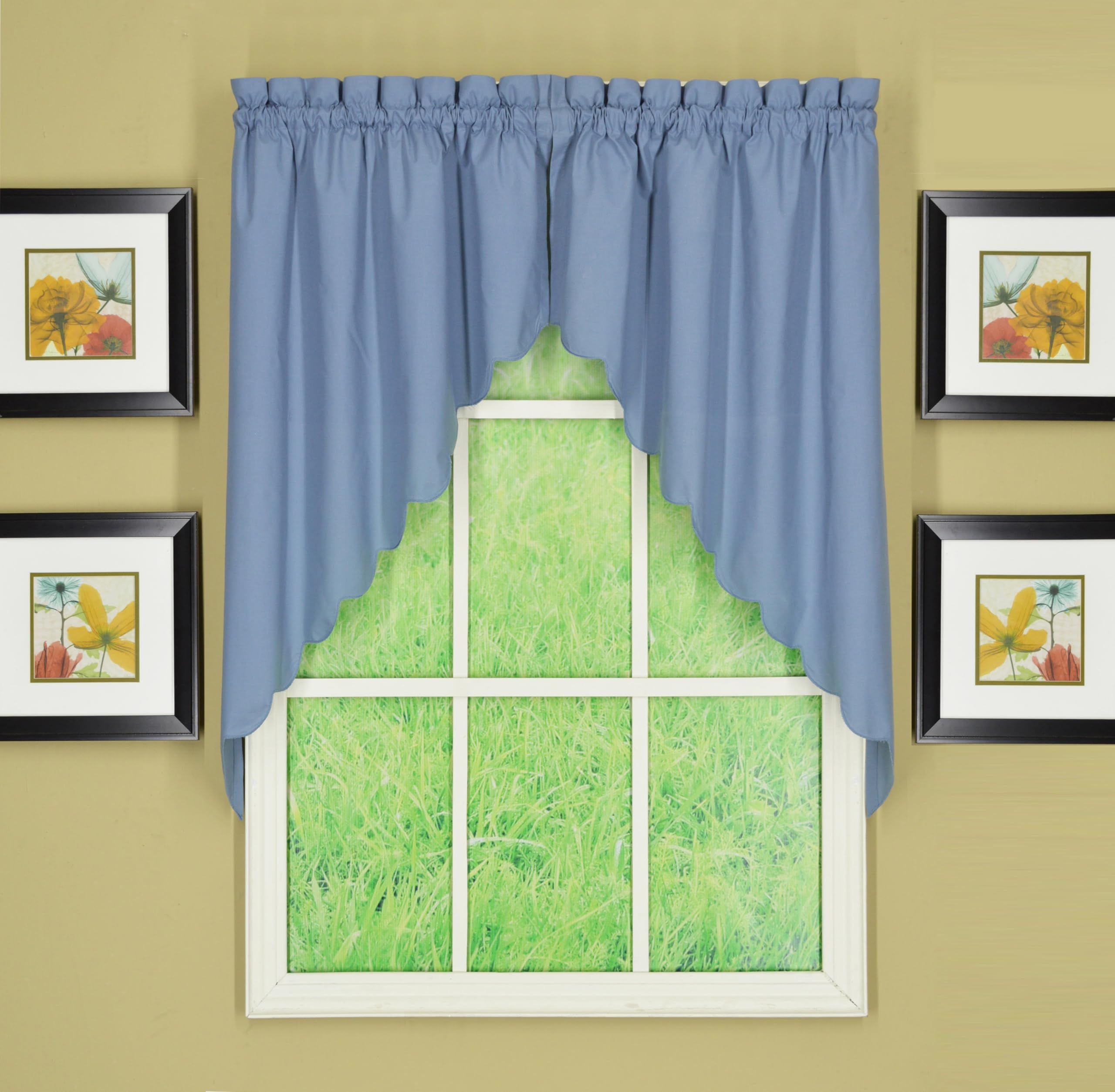 Today's Curtain Orleans 38" Swag Pair Tambour Scallop Edge Curtain, Blue, 60" W x L (Pack of 1)