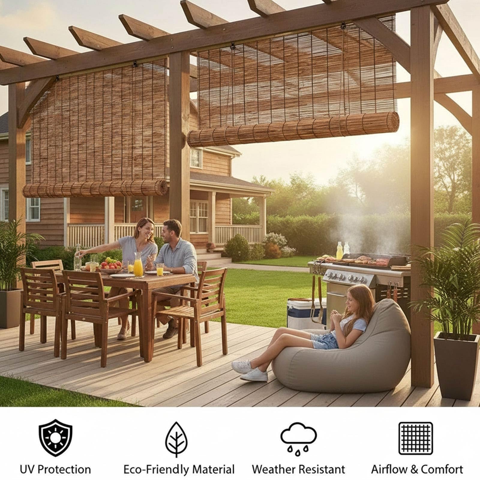 Tenda Bambù Esterno per Terrazza e Balcone, Tenda Avvolgibile in Canna e Bambù Naturale, Schermatura per Pergolato, Veranda e Giardino, Design Decorativo(W150 x H60 cm)
