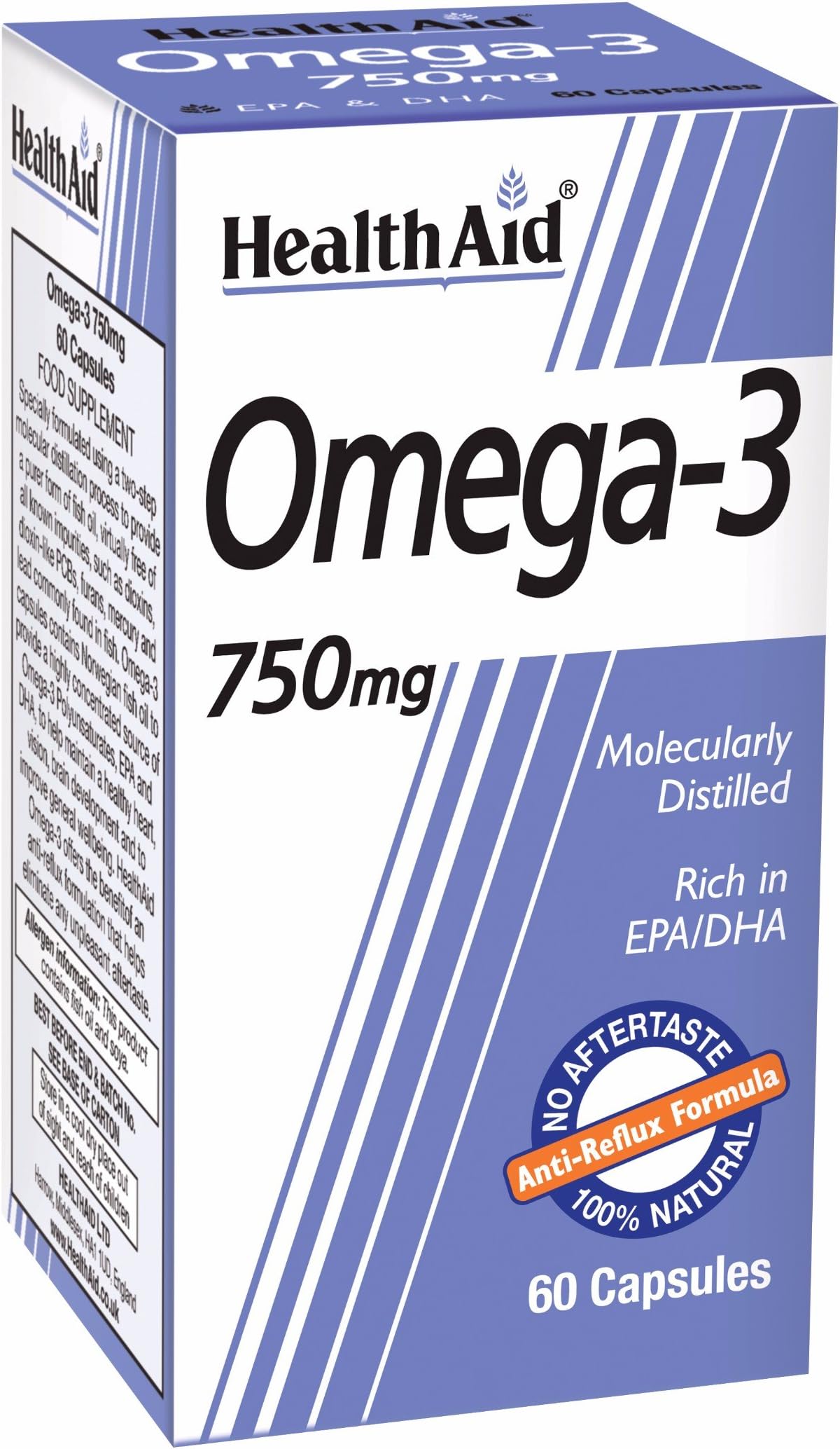 HealthAid Omega 3 750mg Fish Oil – High Strength Omega-3 Supplement with EPA & DHA – Supports Heart Function & Brain Health – 60 Softgel Capsules