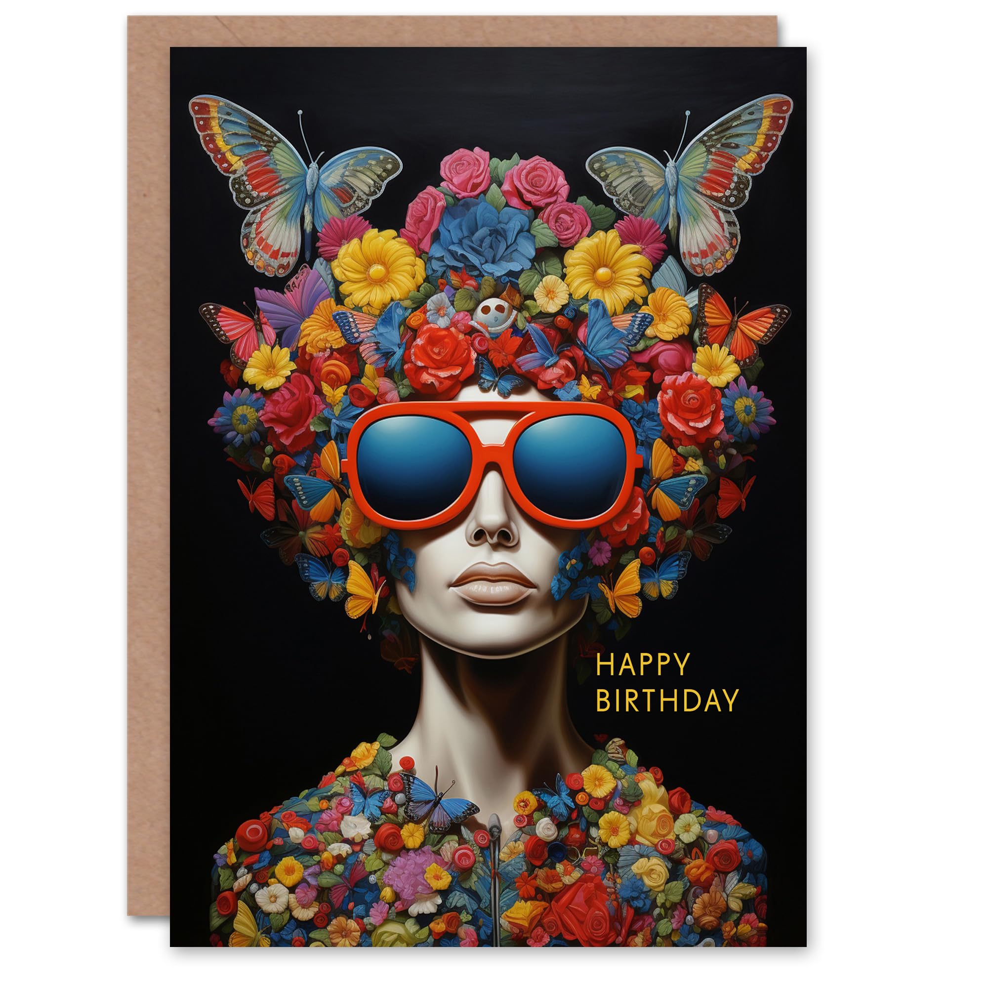 Artery8 Birthday Greeting Card Floral Butterfly Woman Sunglasses For Her