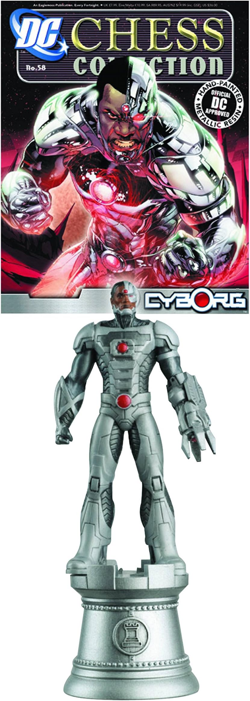 DC Superheroes Chess Figure Collection #58 Cyborg White Rook with Magazine