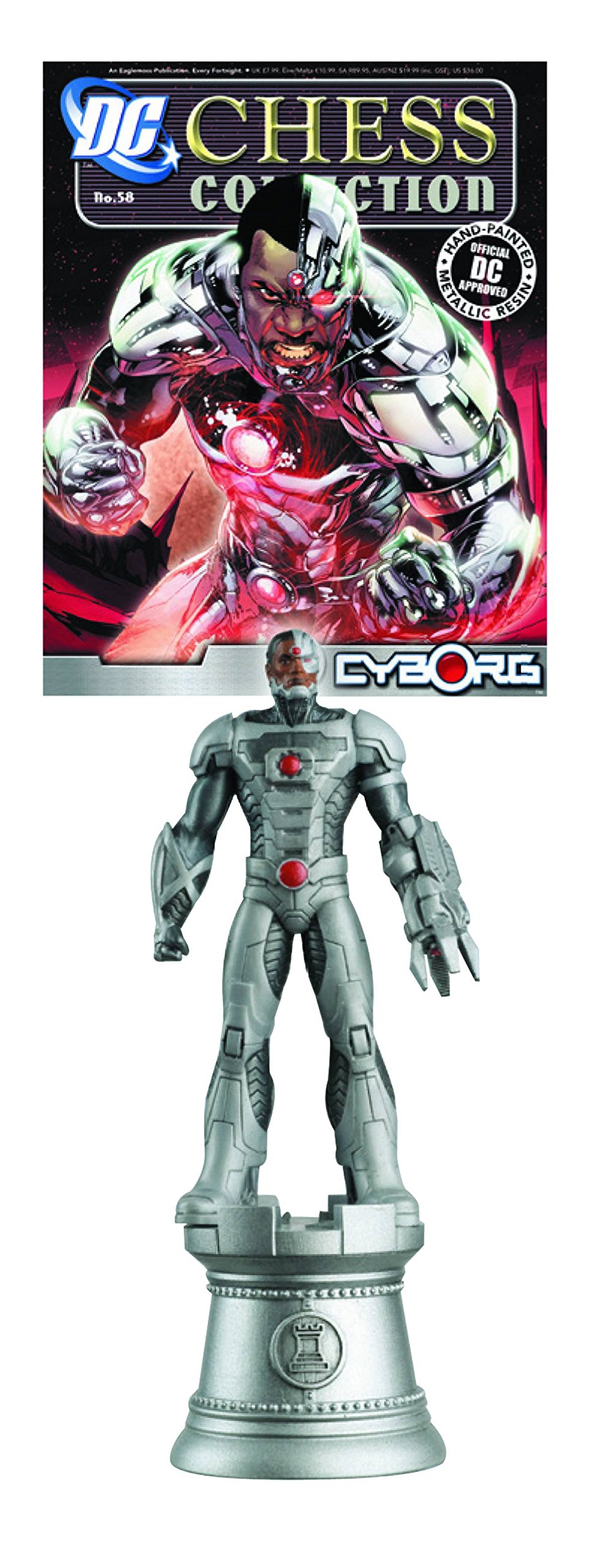 DC Superheroes Chess Figure Collection #58 Cyborg White Rook with Magazine