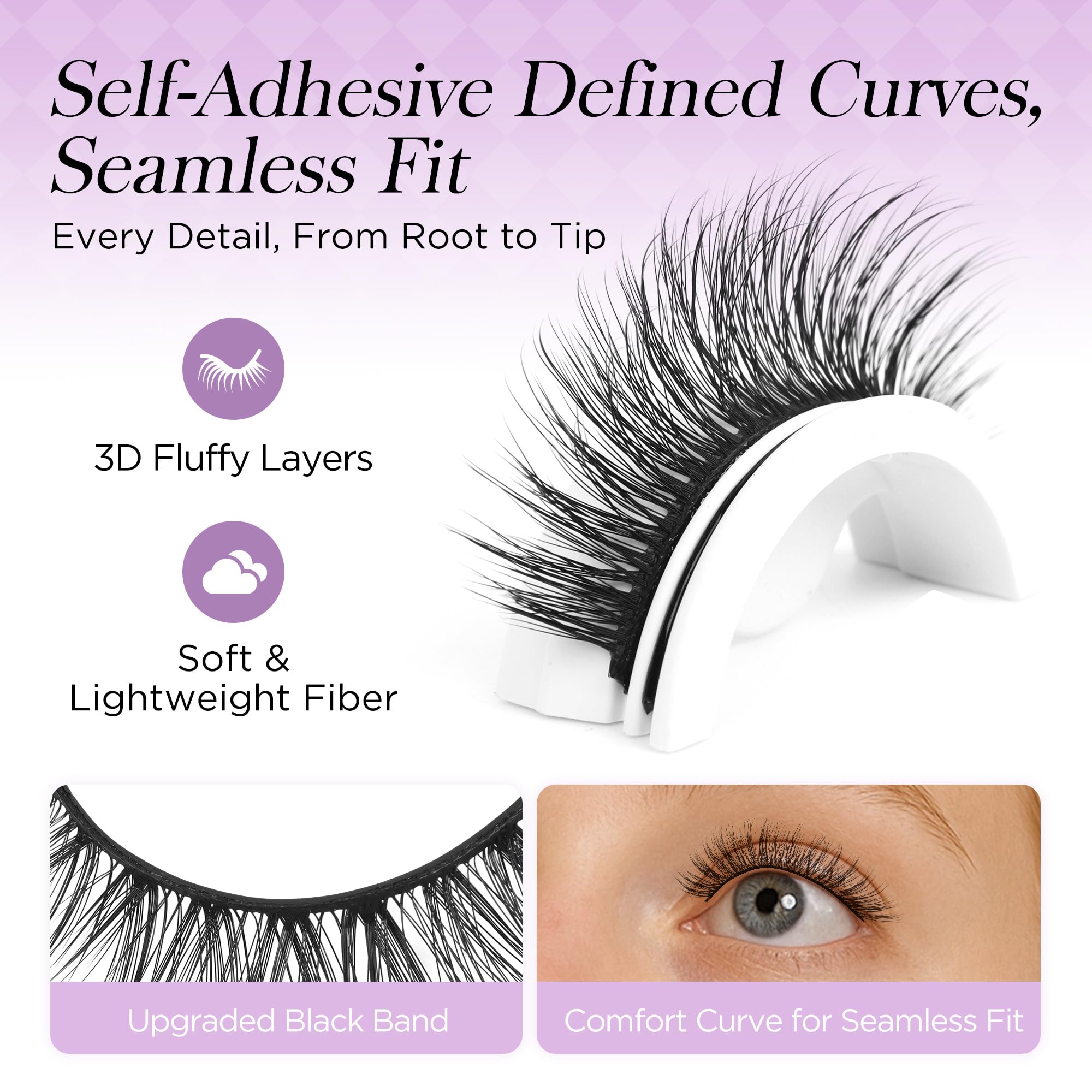 BEYELIAN Self Adhesive Eyelashes Natural Look, Pre Glued Wispy False Lashes No Glue Required, Faux Mink Eyelashes 5 Pairs