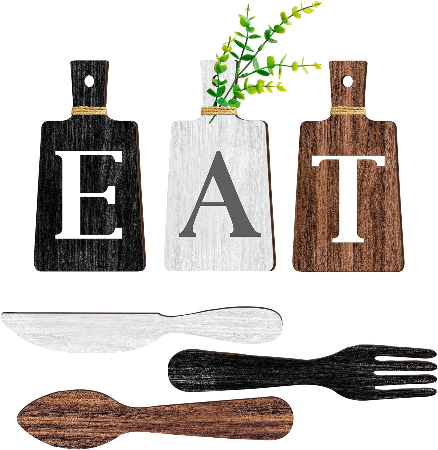 6 Piece Kitchen Decor Chopping Board Eat Sign Forks and Spoons Wall Decor Wooden Restaurant Hanging Sign Rustic Farmhouse Wall Art Home Decor(black, white and brown) 6 Piece Kitchen Decor Chopping Board Eat Sign Forks and Spoons Wall Decor Wooden Restaurant Hanging Sign Rustic Farmhouse Wall Art Home Decor(black, white and brown)