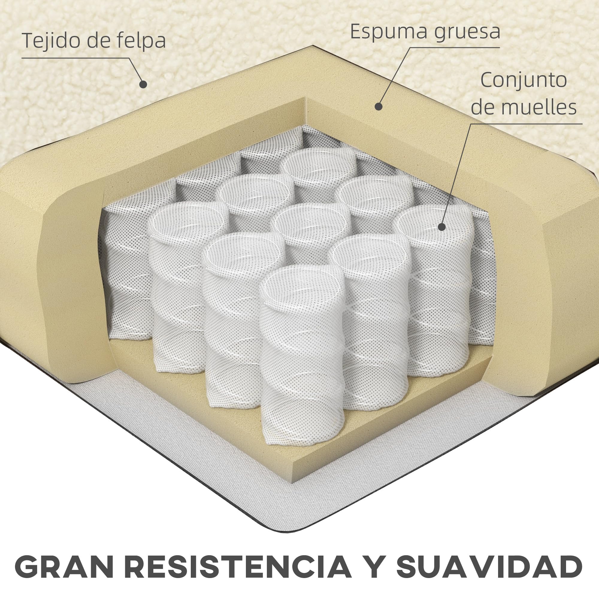 HOMCOM Butaca de Salón Sillón Individual Silla de Ocio Tapizado en Vellón con Reposacabezas y Patas de Metal para Dormitorio Oficina Habitación Carga 125 kg Crema