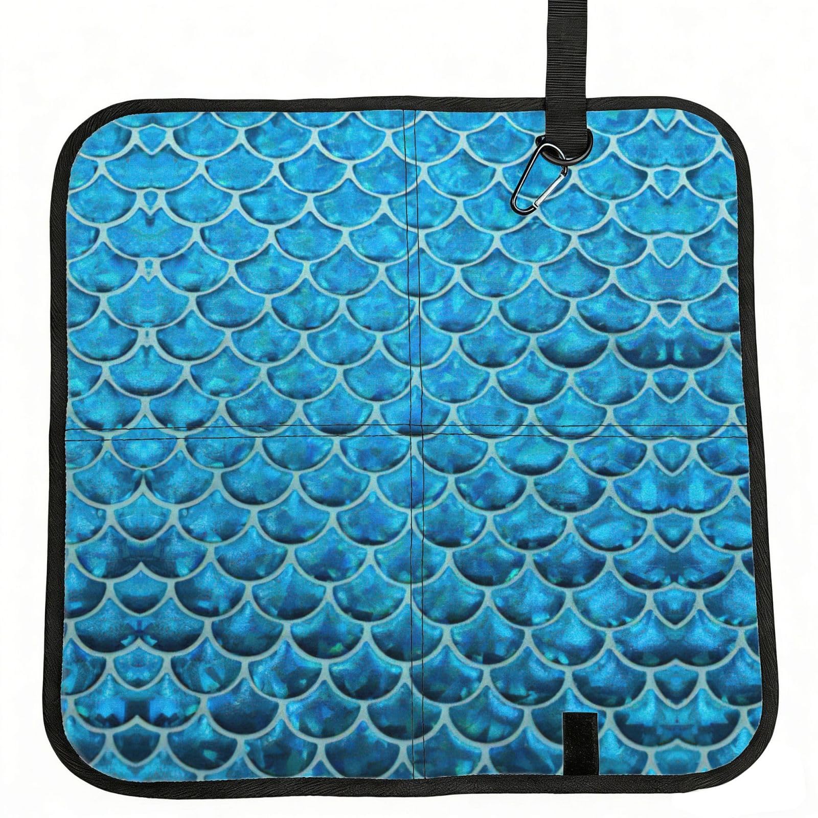SDEGTHO Blue Fish Scale. Printed Foldable Seat Pad with Closure, Lightweight Cushion for Airplane Travel Camping