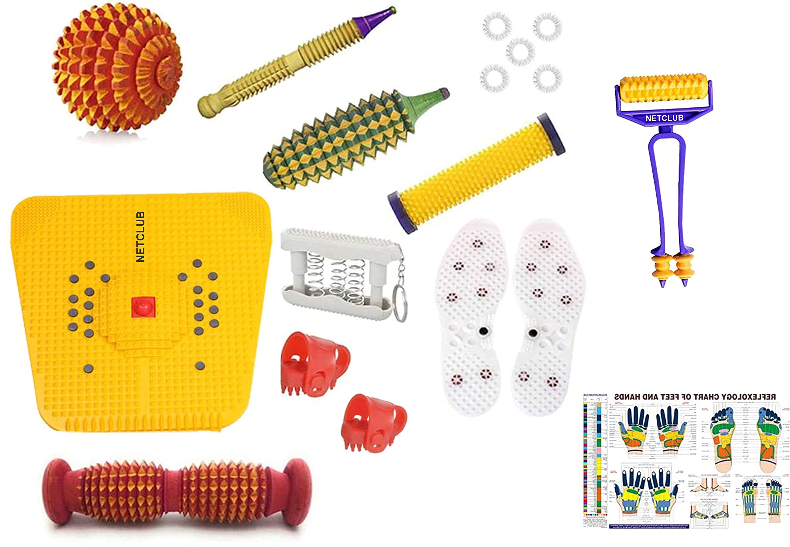 NETCLUB Acupressure kit Tools Kit Foot Roller Wooden Mat Magneto Therapy Massager Height growth Shoe Sole 5 Massage Rings fitness kit yoga mat Sujok kit blood circulation pain relief body massager (B0BRBPQNBK) Amazon Price History, Amazon Price Tracker