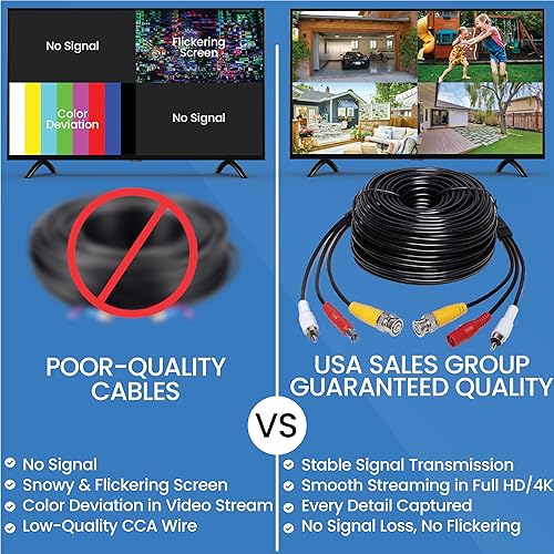 Miniatura 5 de Cable de cámara de seguridad BNC 3 en 1 de 100 pies – Cable de alimentación de audio y video de cobre puro para CCTV, DVR, sistemas de vigilancia –